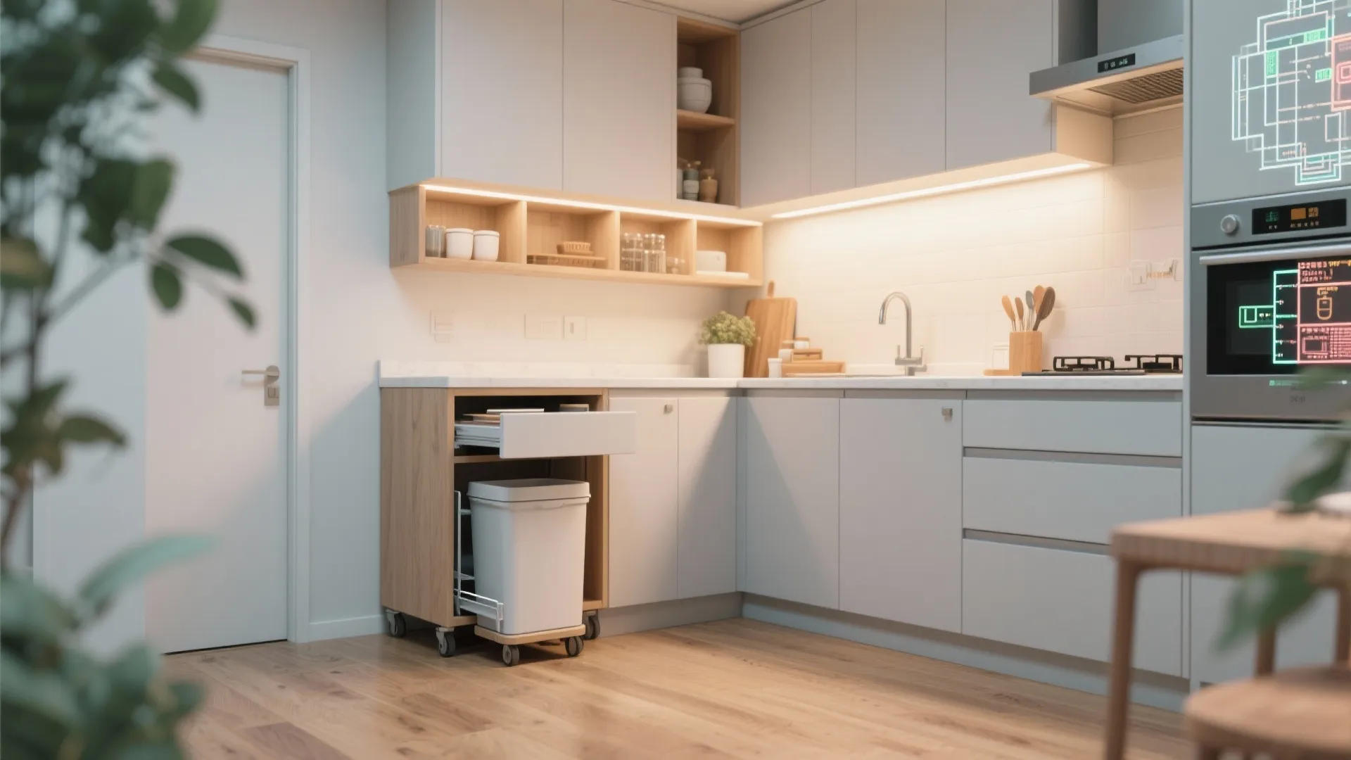 2. キッチン側Kの“45cmの余白”で収納技巧が生きる