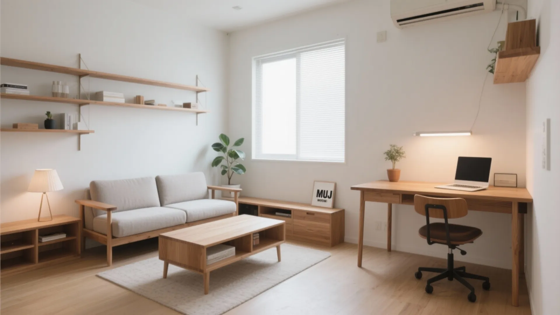 リビングとワークを緩やかに分ける：2Kの“1部屋”を二役で使う