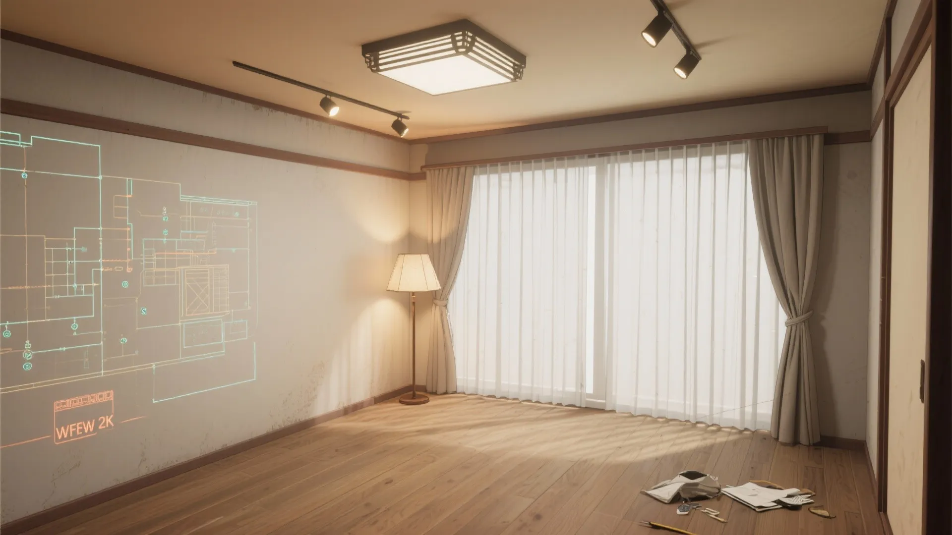 4. ライトは3点構成、壁は“明るさのグラデーション”で広く見せる