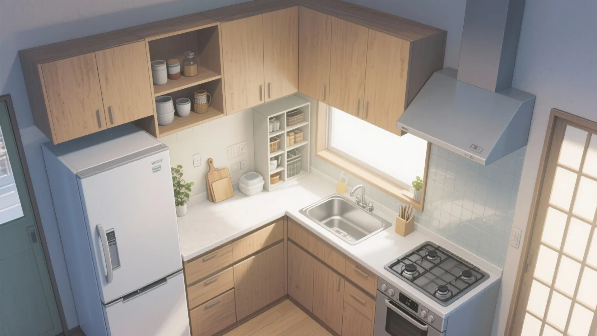 キッチンは“家事三角”を短く、収納は縦へ（収納技巧）