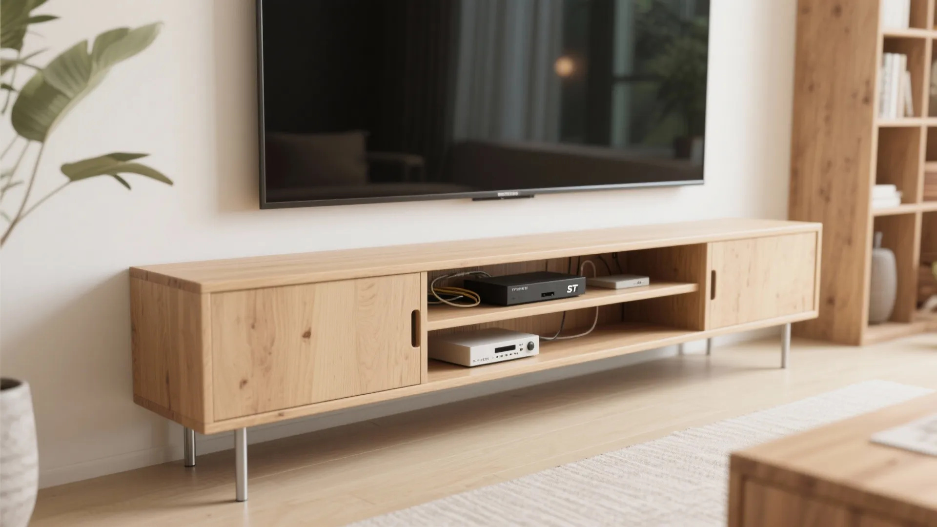 収納一体のテレビ台：奥行30cm以内・可動棚で周辺機器を吸収（収納技巧）