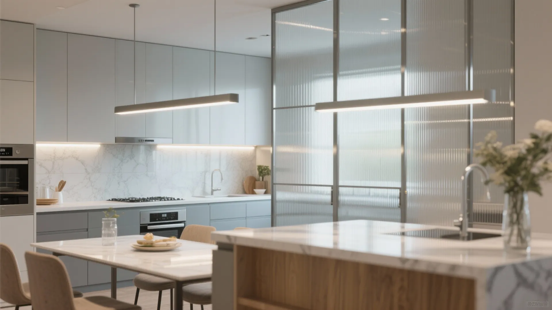 Glass Backsplashes and Light-Savvy Partitions