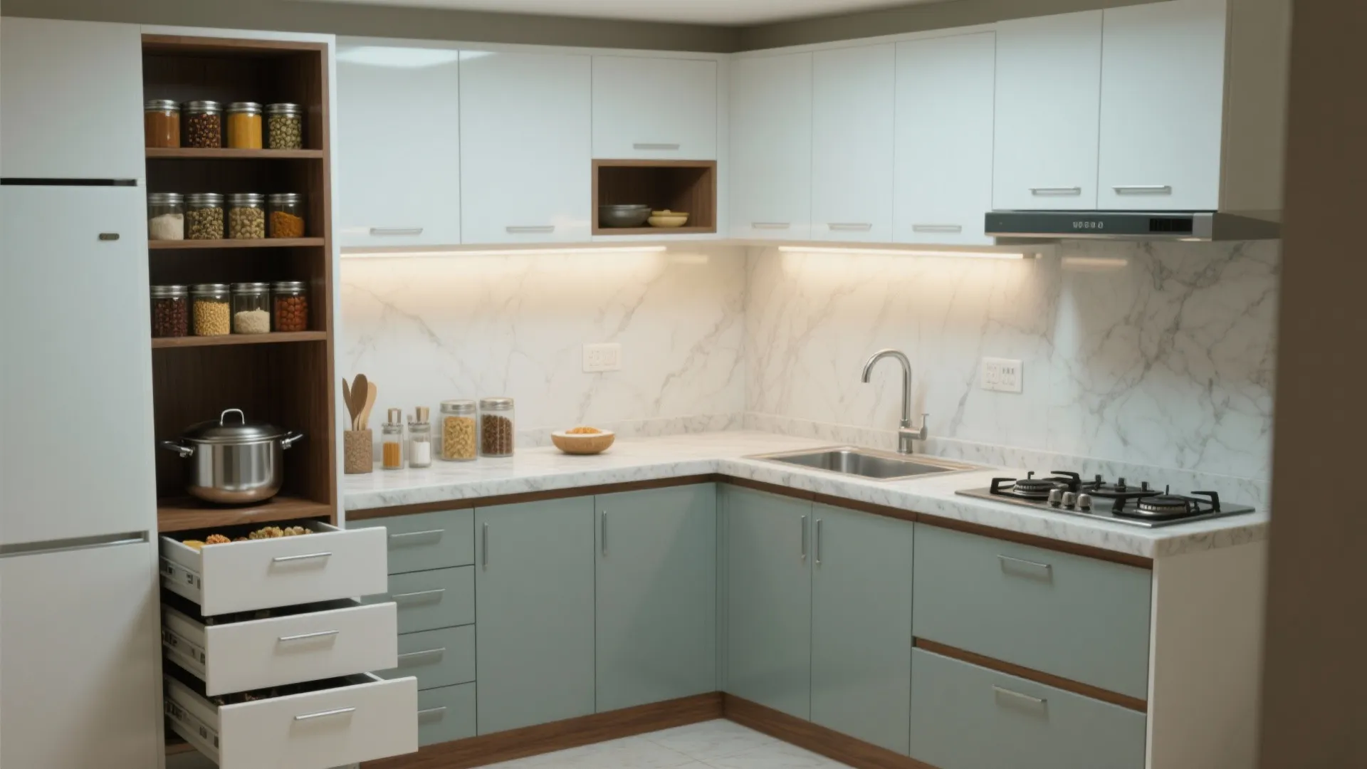 Minimalist kitchen storage that still loves Indian cooking