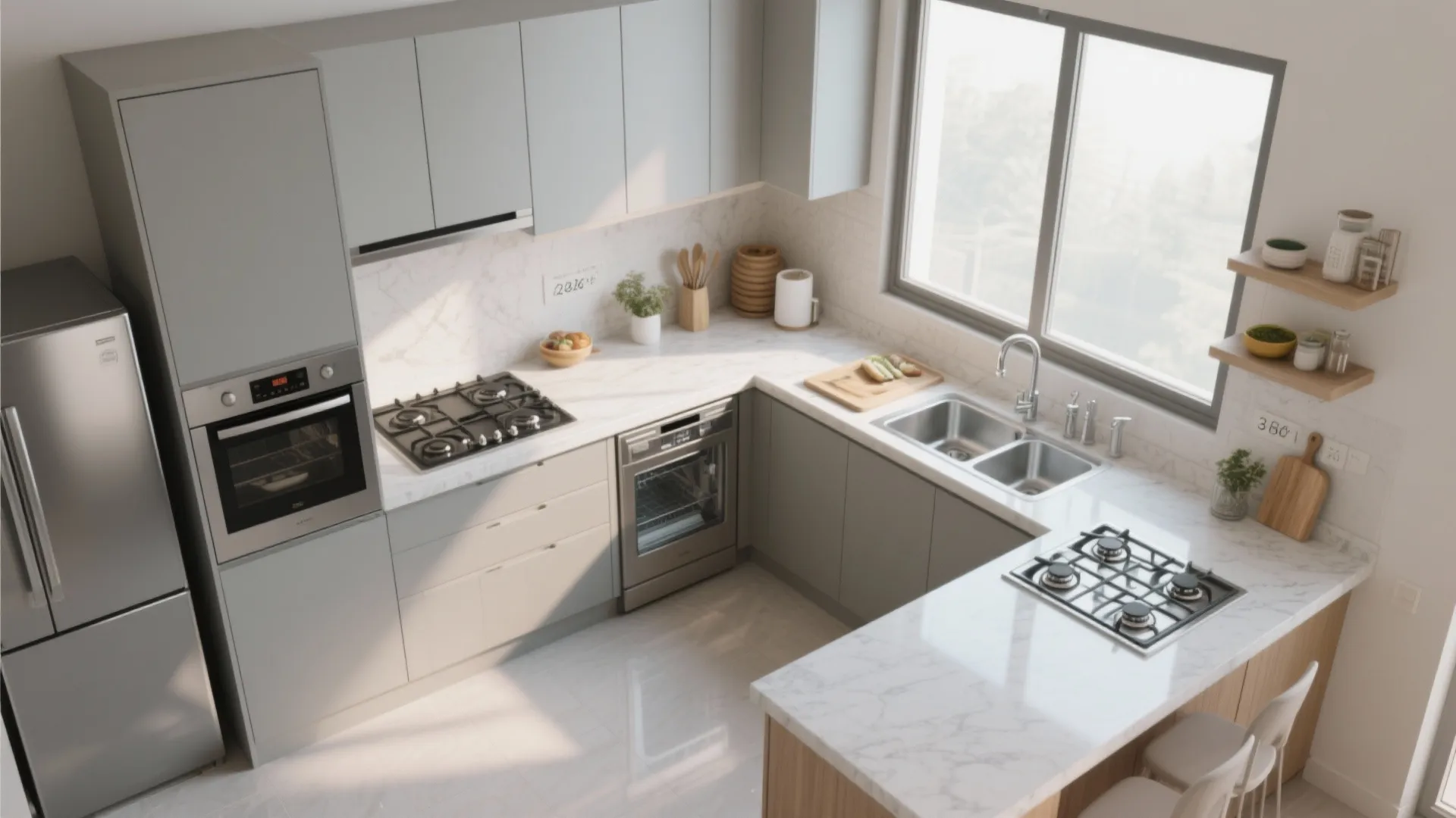 L-shaped kitchen with smart zones