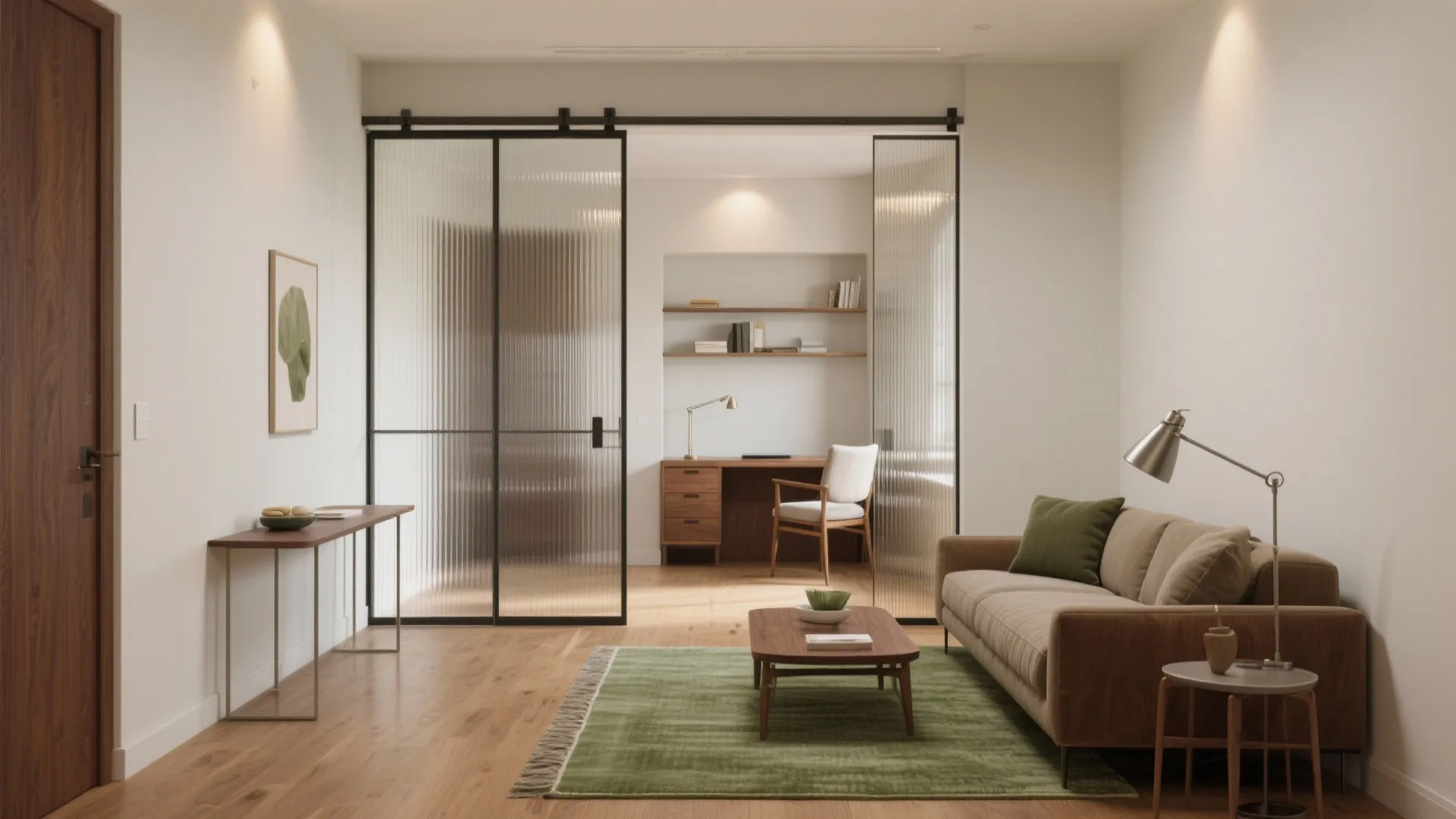 Flexible zoning for hall + dining + study nooks