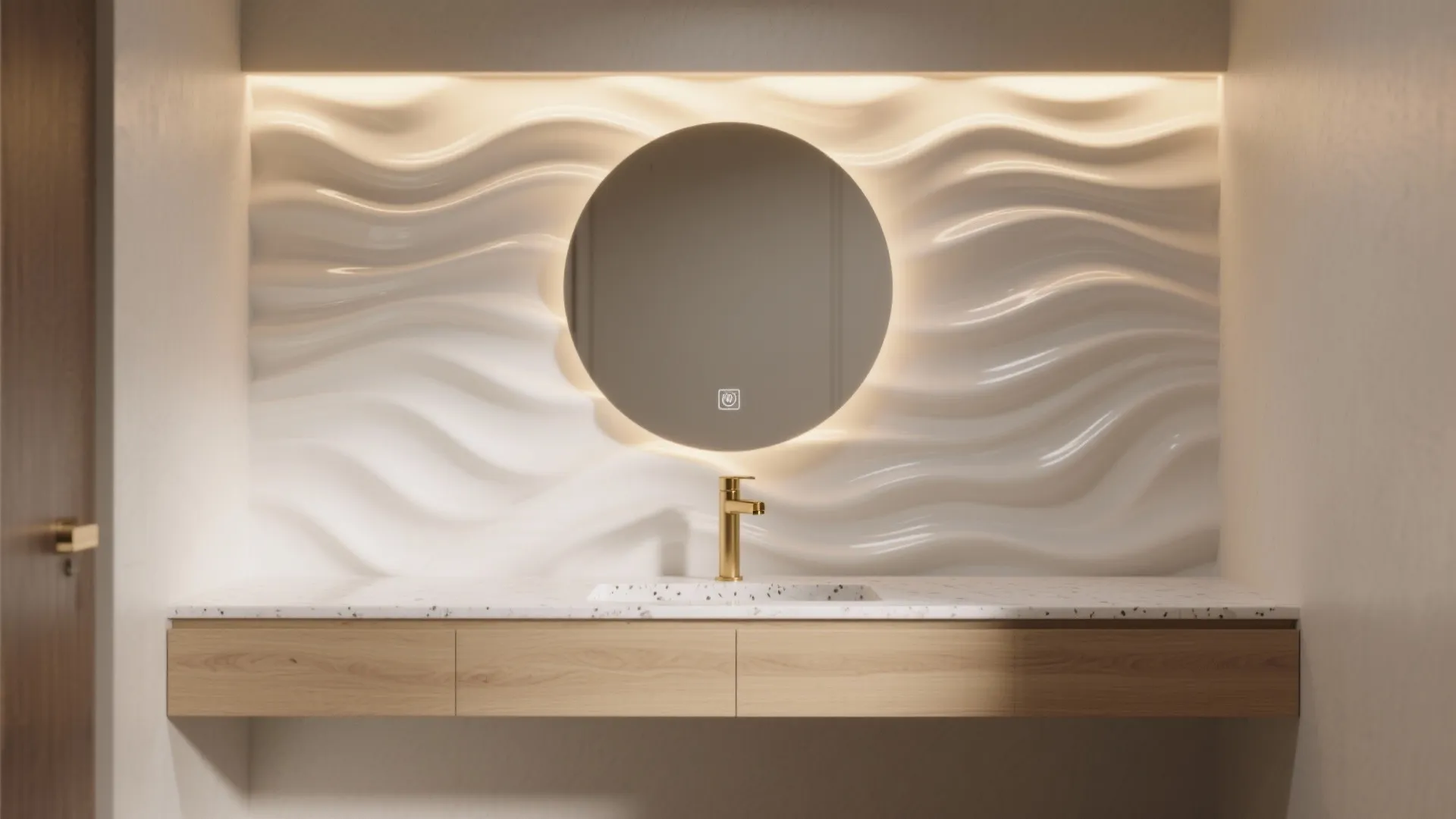 Sculpted 3D Feature Wall Behind the Vanity