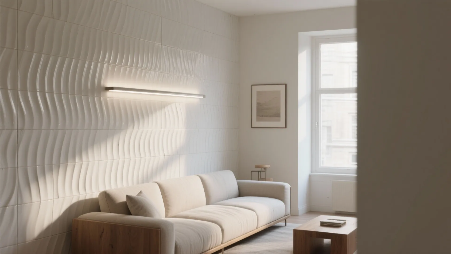 Textured 3D ceramic feature wall to add depth