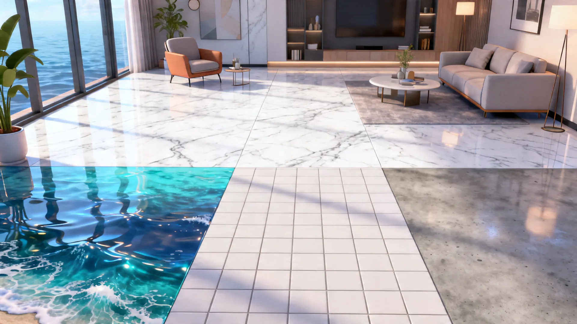 3D Epoxy Flooring vs Marble Tile and Polished Concrete Comparison