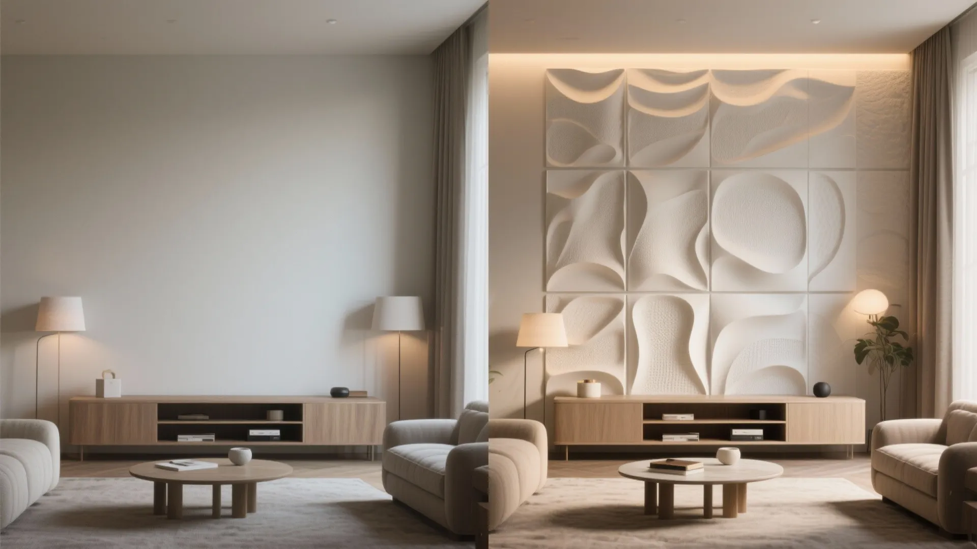 5. Sculptural Plaster Panels or 3D Tiles