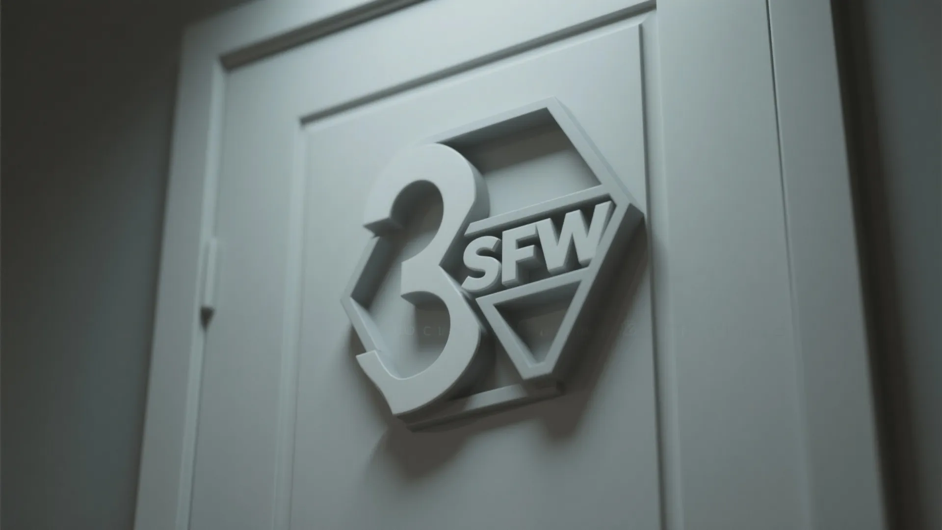 Geometric 3D printed bathroom sign with matte finish on door