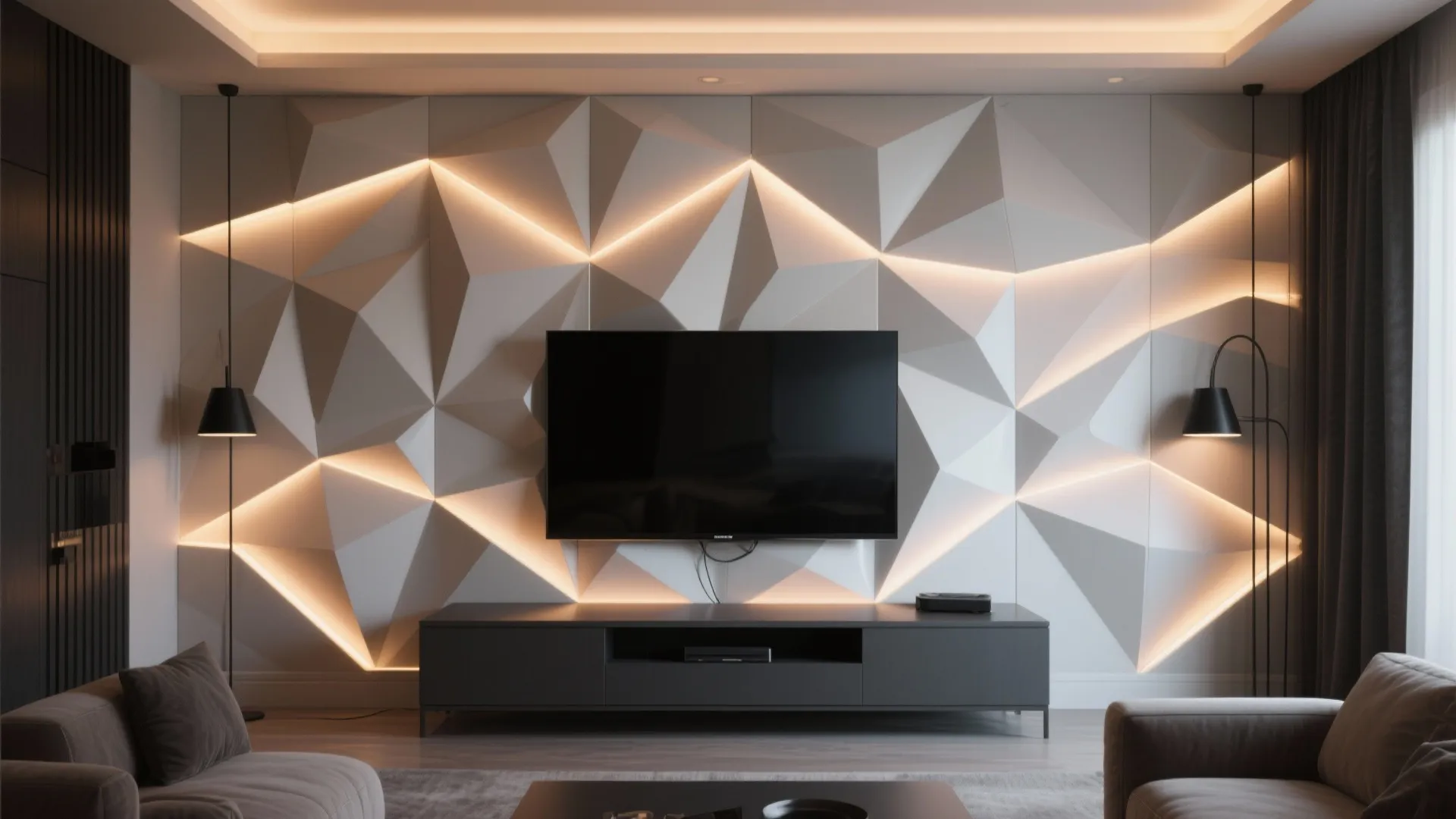 Geometric 3D PVC Wall with LED Backlighting