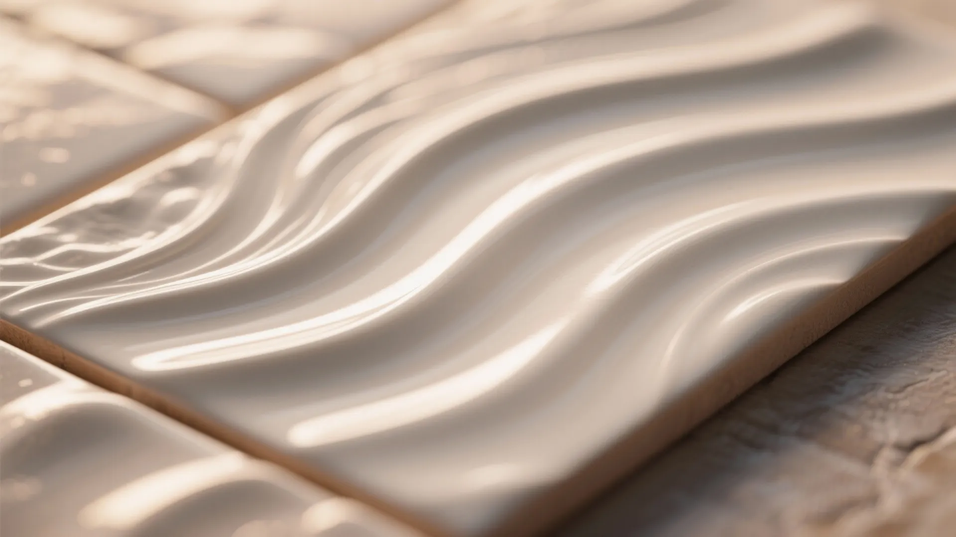 Thin 3D ceramic relief tiles for light-and-shadow drama