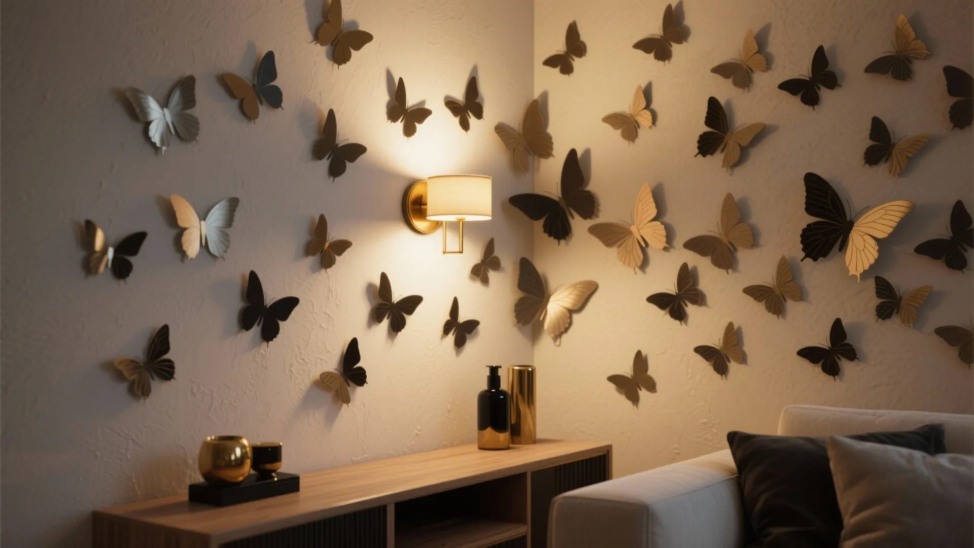 Dimensional Depth with 3D Accents and Sconce Lighting