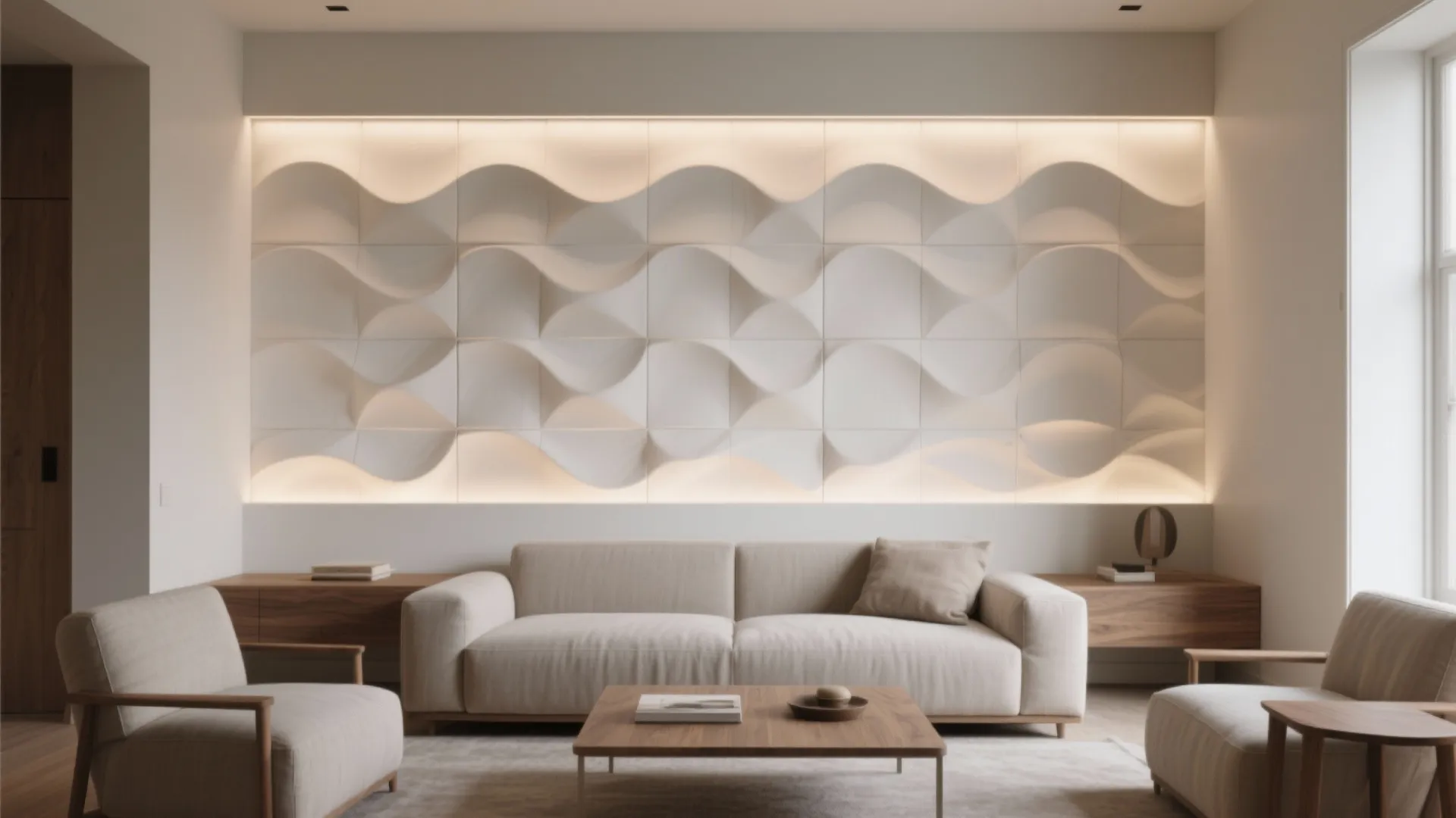 Modular 3D Tile Feature Wall with Light Wash