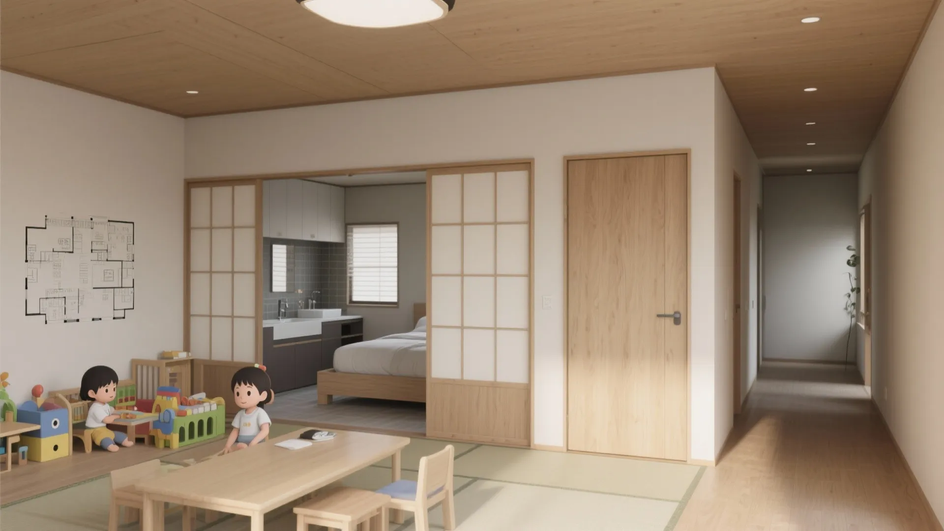 Tips 3: 動線規画で「親の寝室は玄関から遠く、子供室はLDK近く」（動線規画）