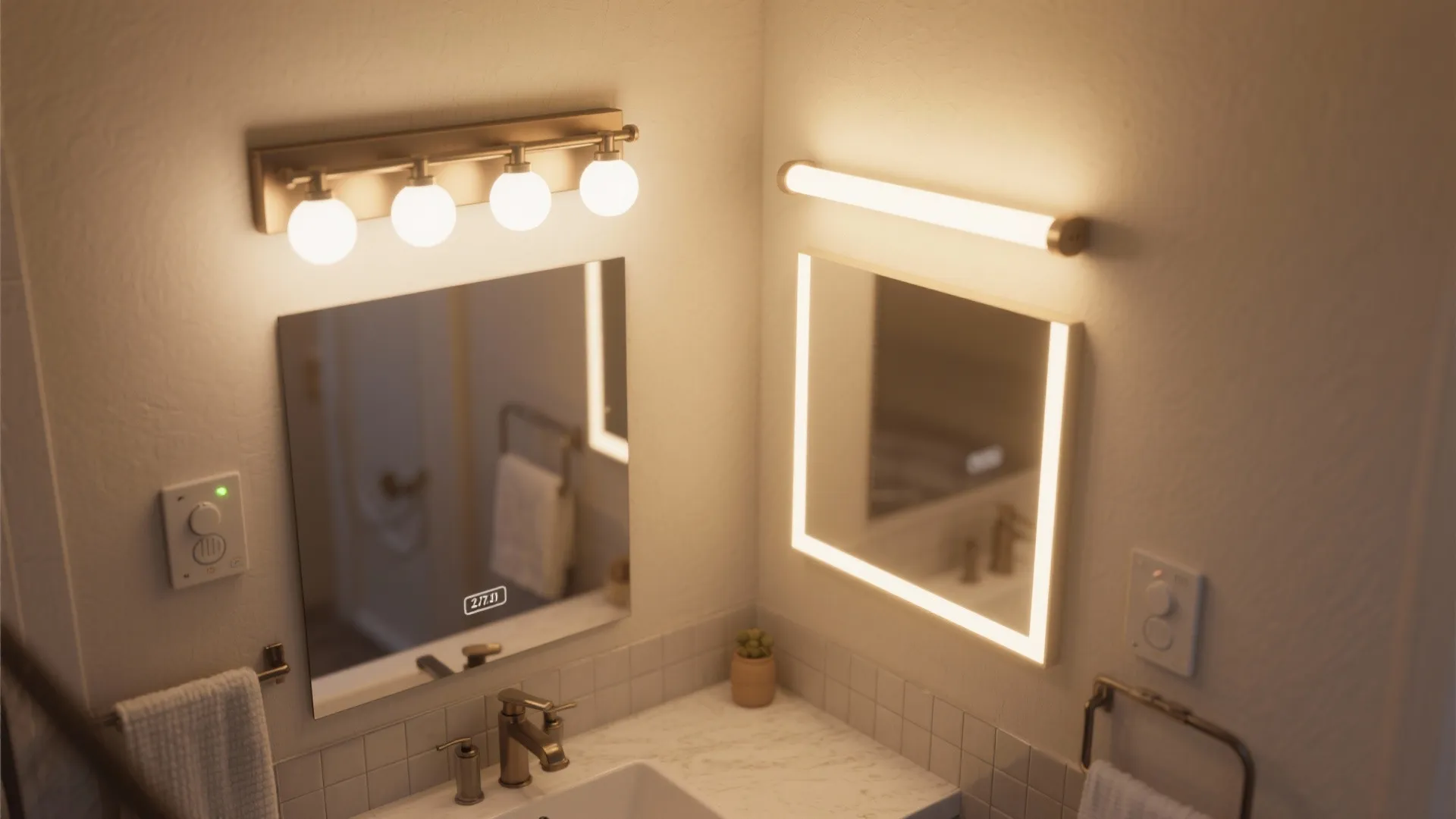 3. Integrated 4-bulb vanity with dimmer