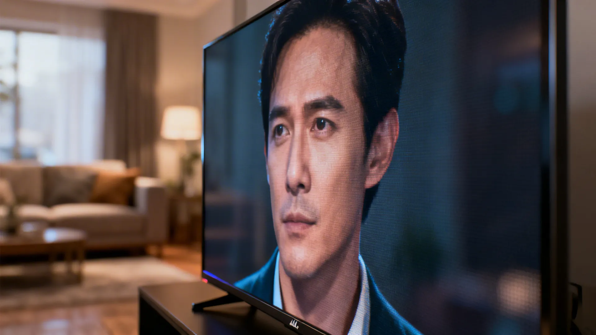 Close-up of a 4K screen showing fine image detail in a living room setting