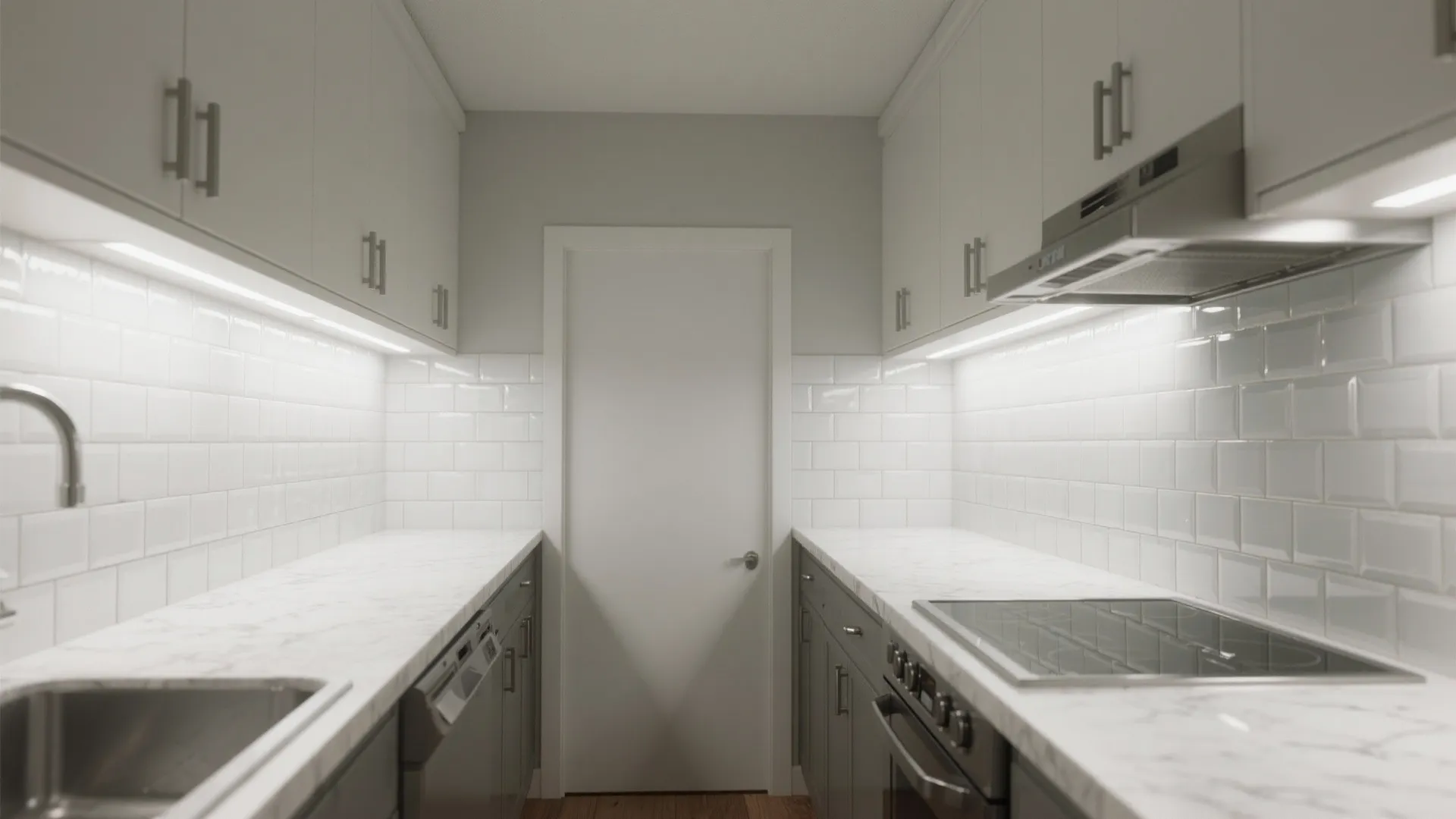 High-Gloss 5D Backsplash Illusion for Compact Kitchens