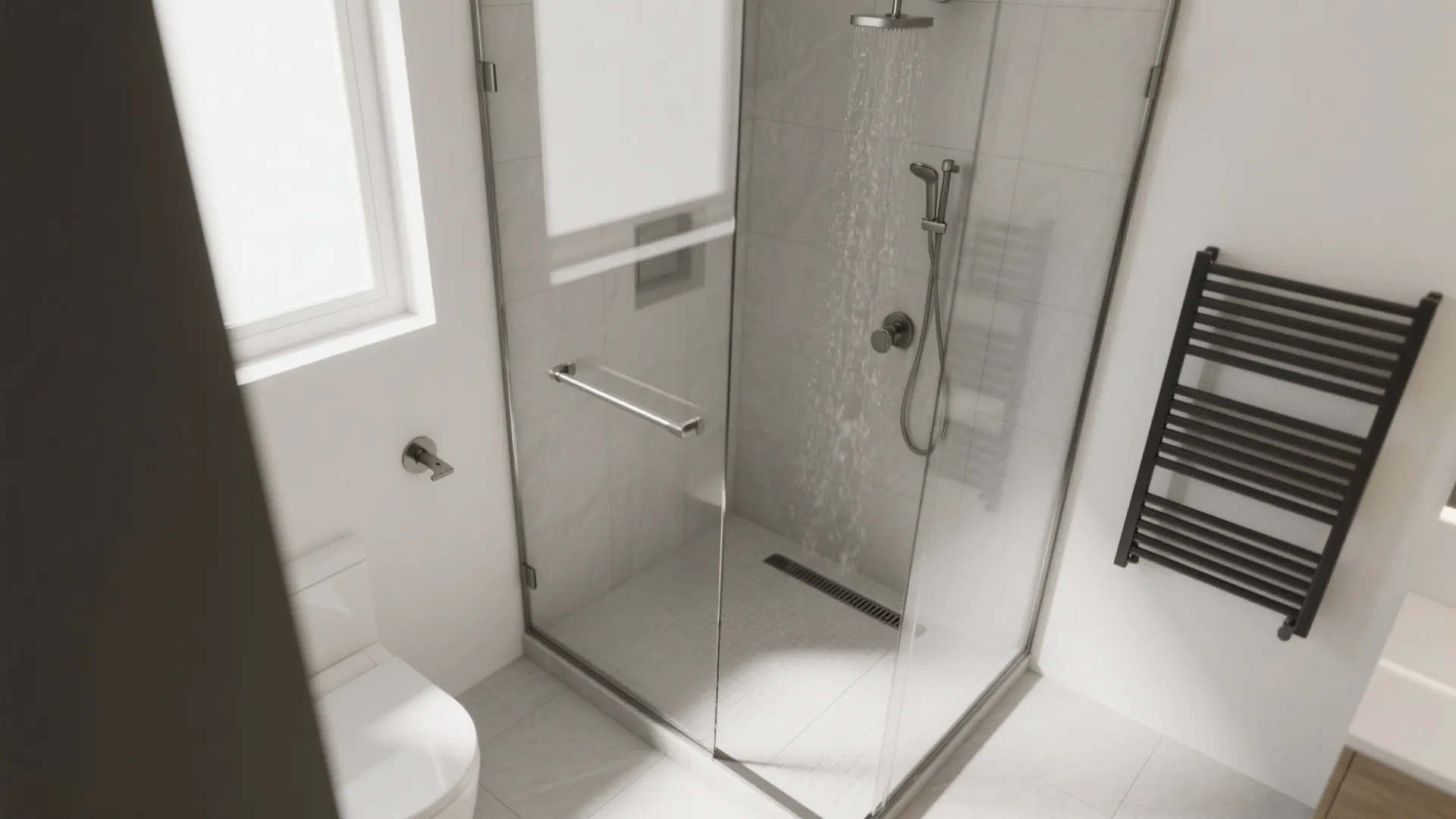 Frameless glass wet room shower