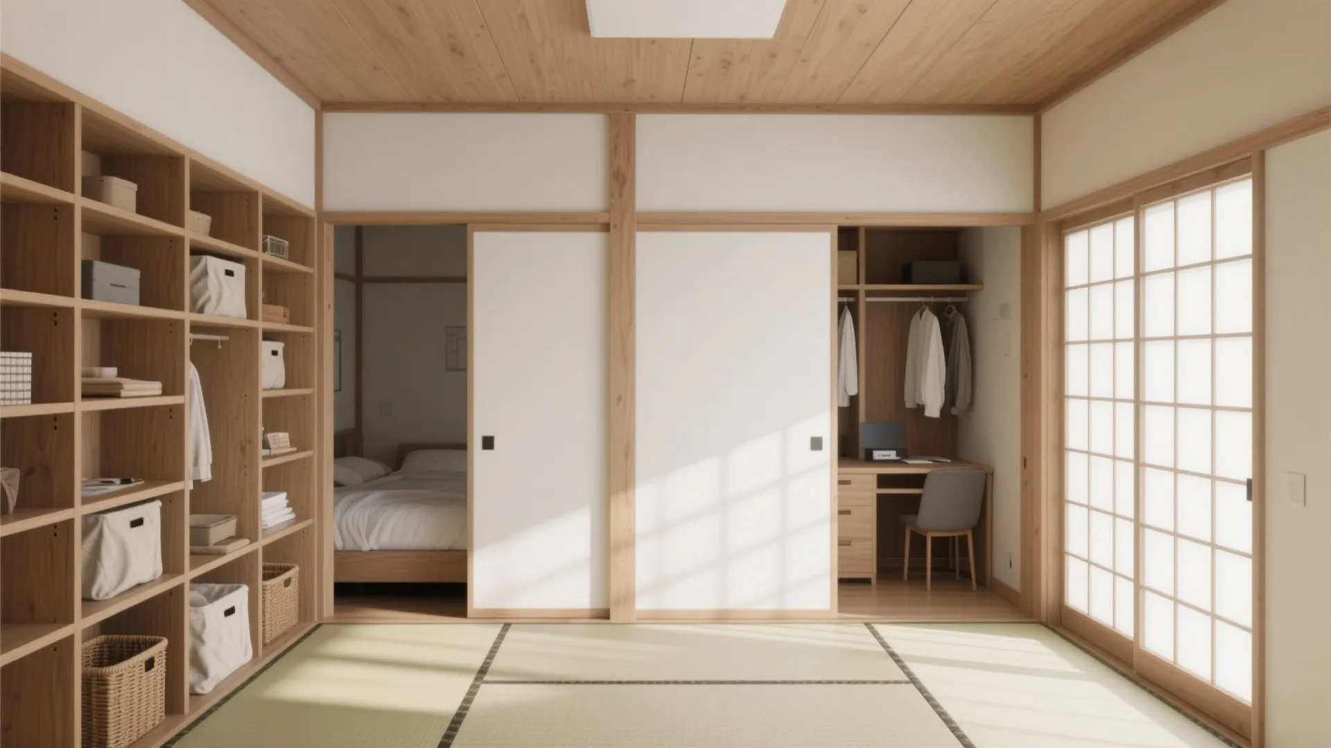 Tips 2: 1室を“二刀流”にする可動収納—日式風格の秩序で散らからない