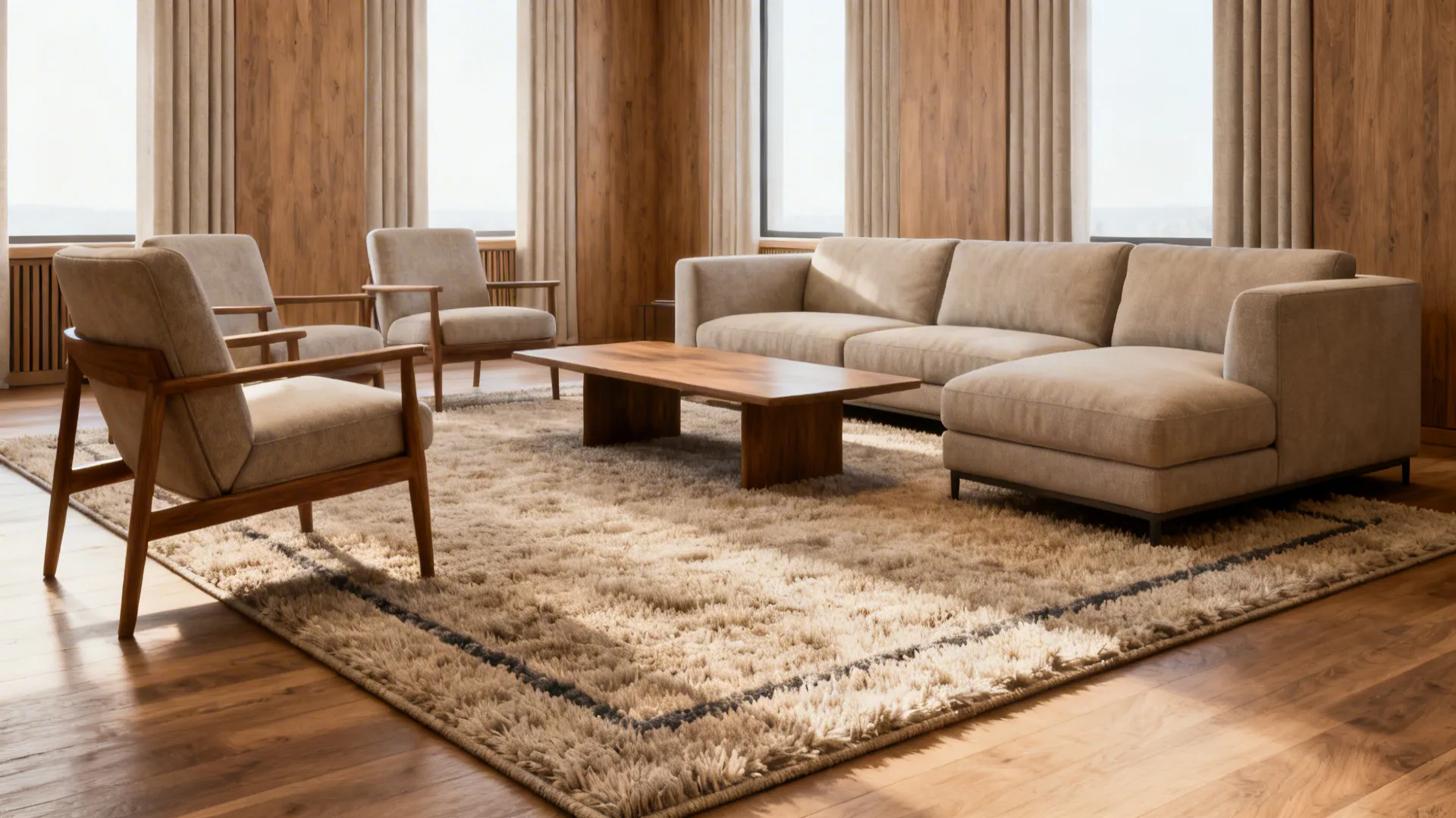 Medium living room with a 6x9 rug anchoring seating and creating visual unity.