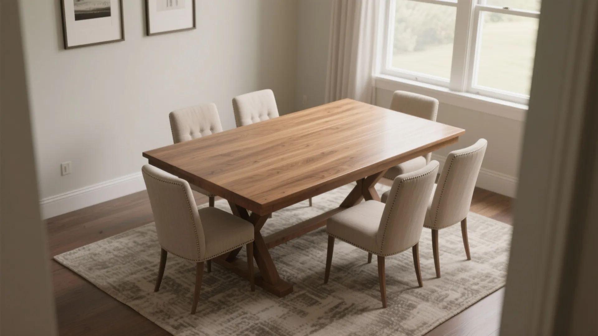 11x13 dining room with a 72 x 36 inch rectangular oak table and six chairs, showing clearances.