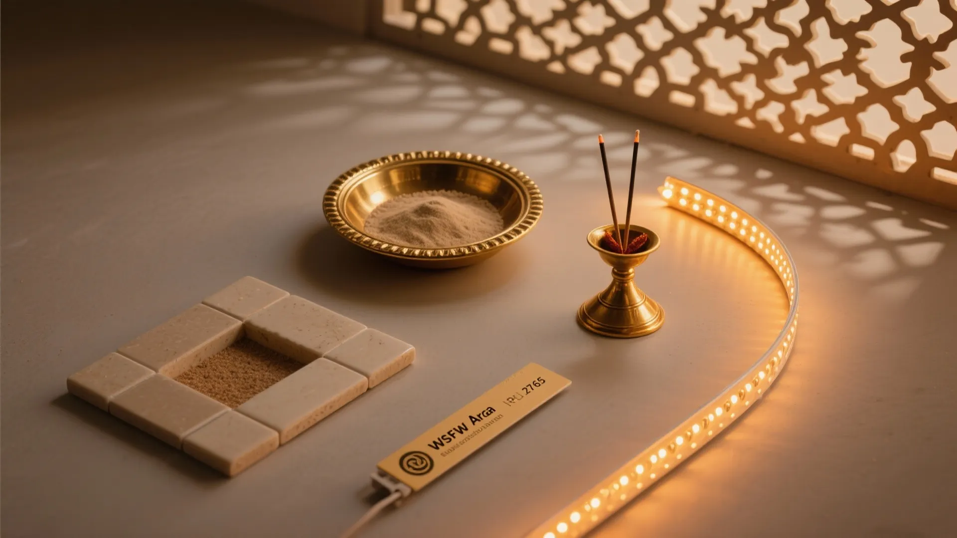 Soft lighting and incense niche for evening aarti