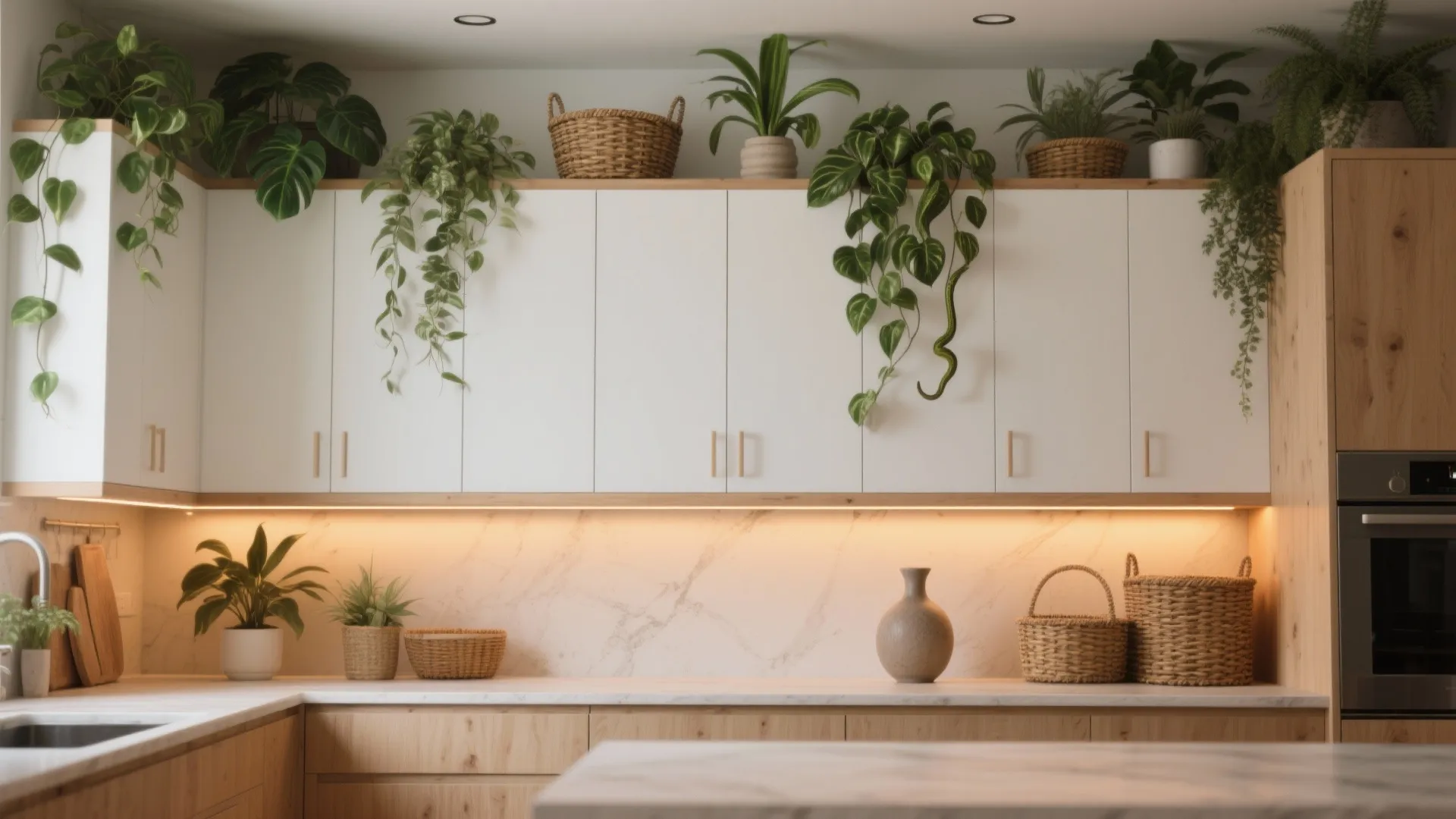 Decorating Over Kitchen Cabinets: 5 Creative Ideas: Small vertical gaps can be design gold. I’ll share 5 real-world, budget-savvy ways to style the space above kitchen cabinets with photos, plants, lighting and storage hacks.