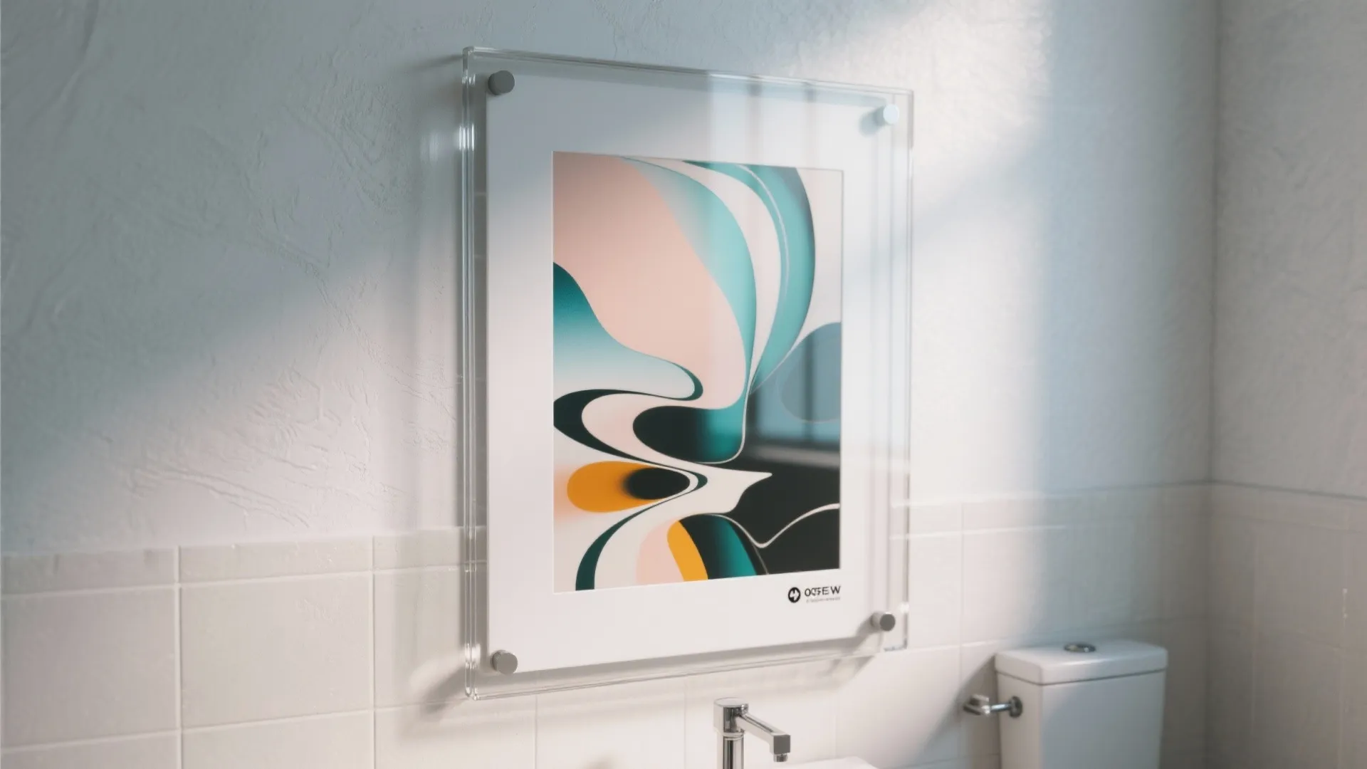 Abstract art print in moisture-proof frame for bathroom