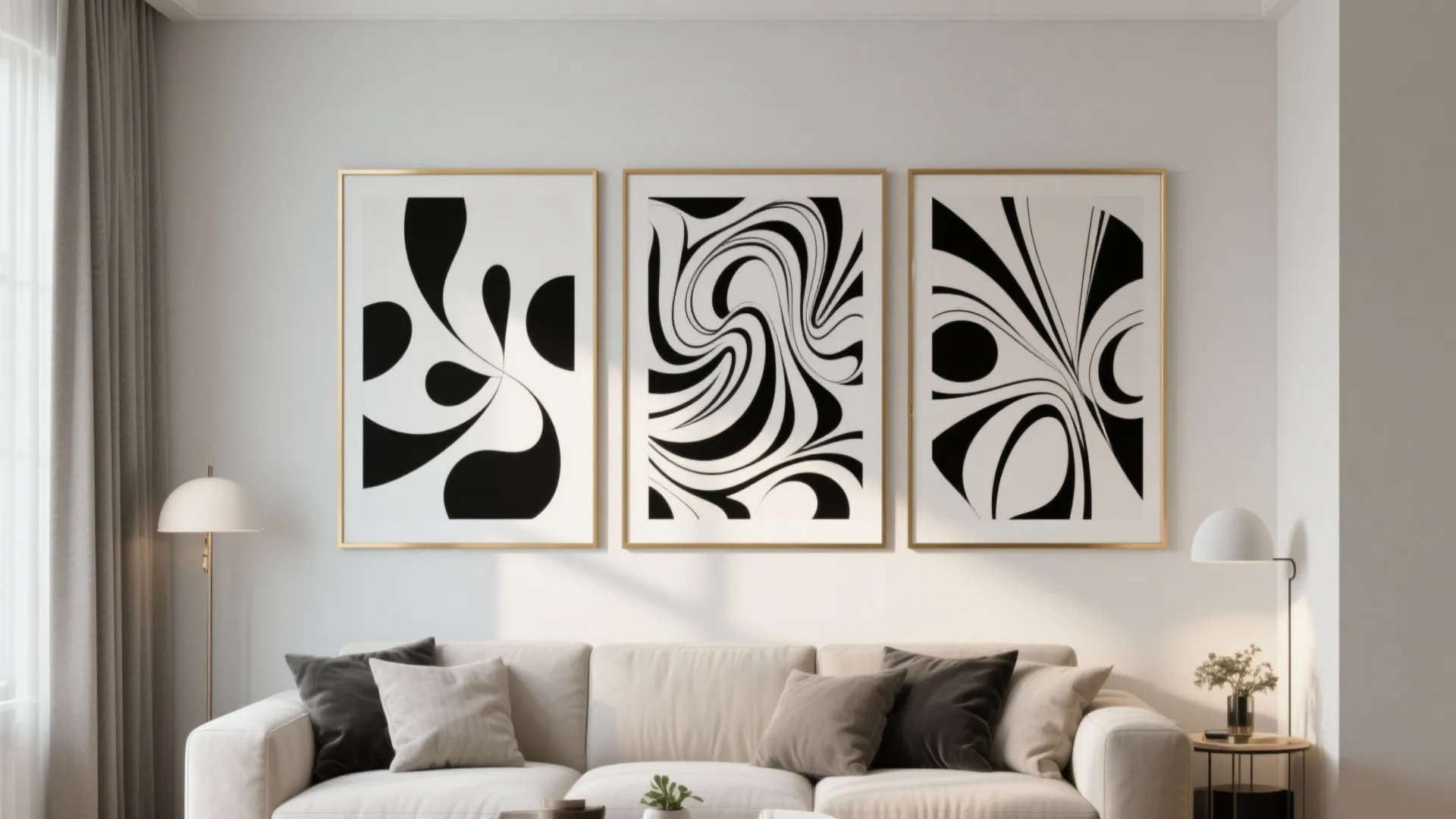 4. Abstract Black & White Artwork with Golden Frames