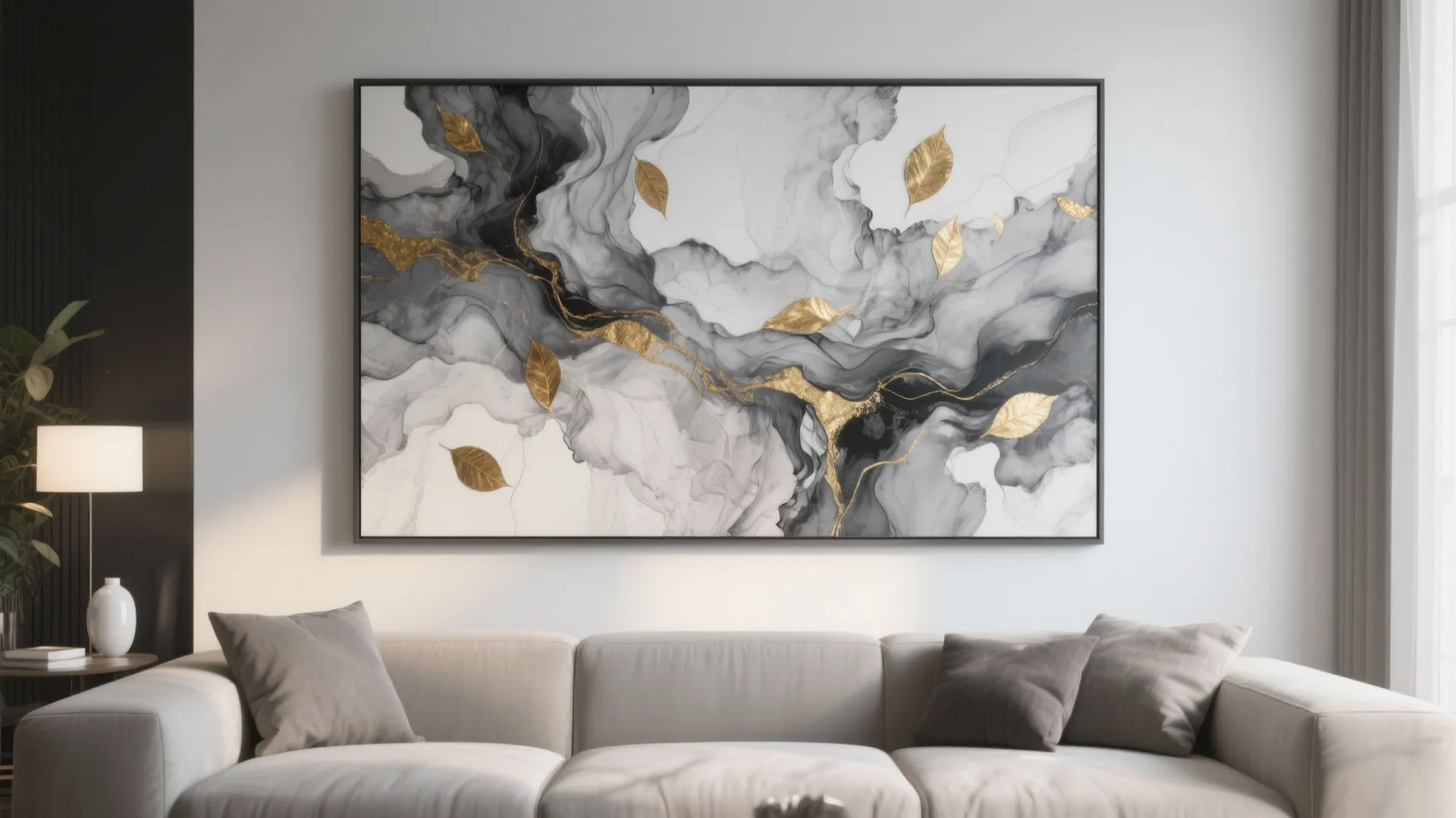9. Abstract Grey-and-Gold Artwork