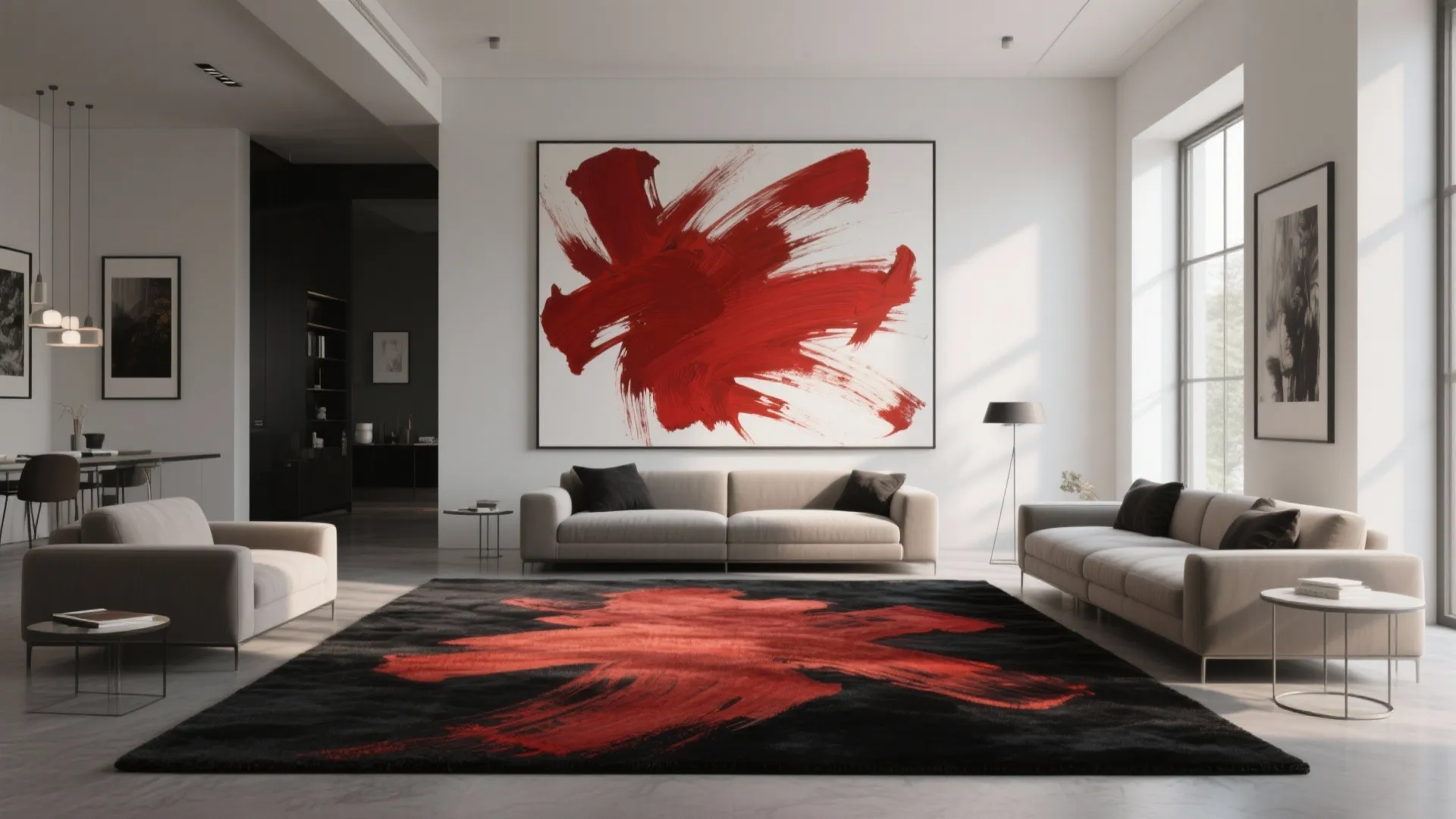 5. Abstract Brushstroke Red on Black Field