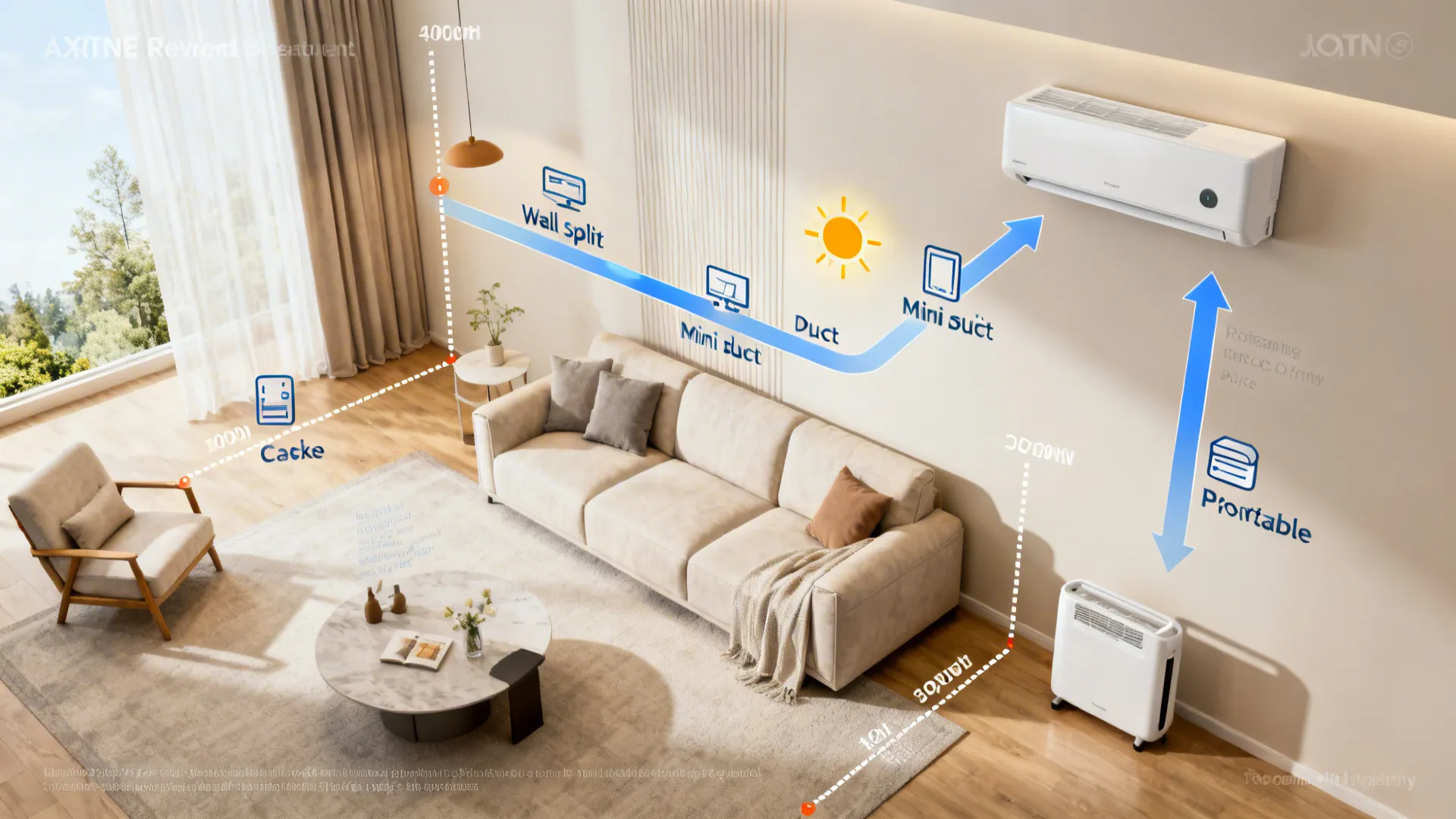 Visual decision flow for selecting the right air conditioning solution for a living room