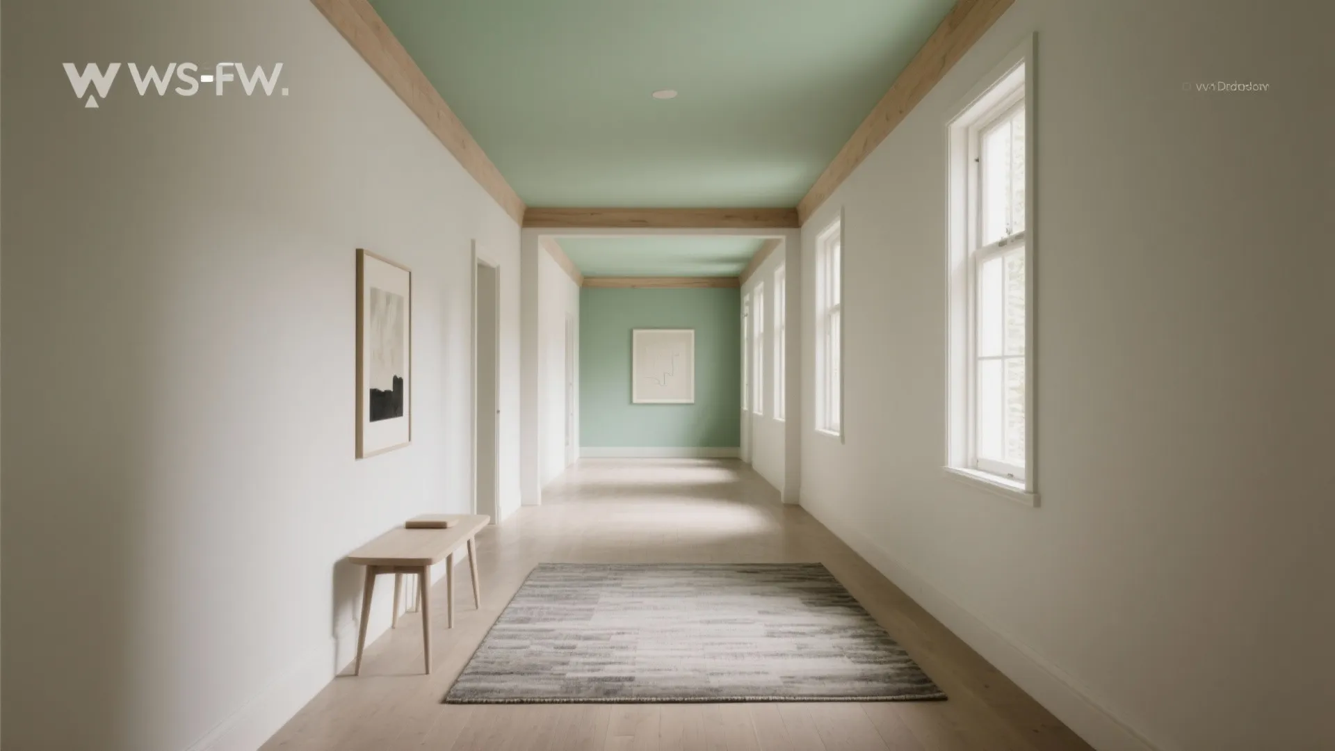 Accent wall and painted ceiling for narrow rooms