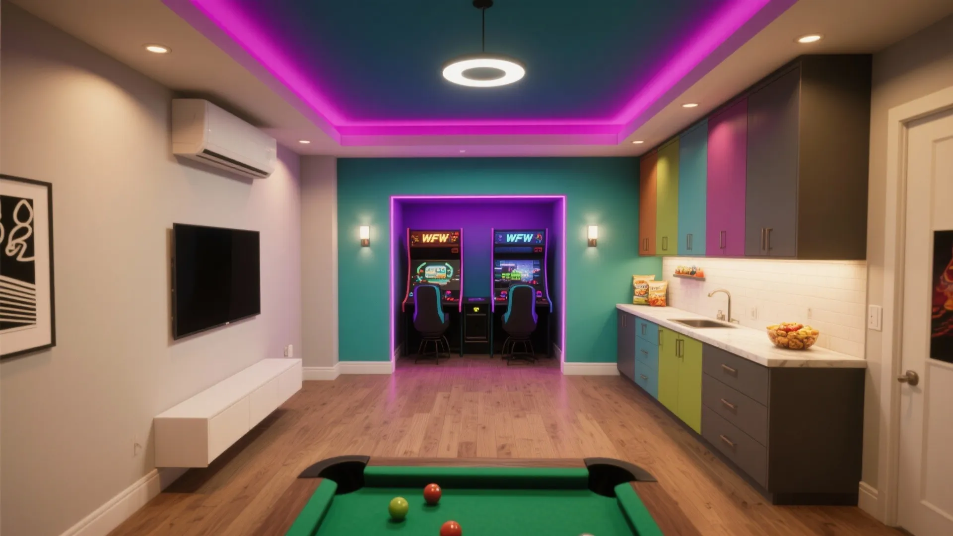 5. Accent Ceiling and Floor-to-Ceiling Color Blocks