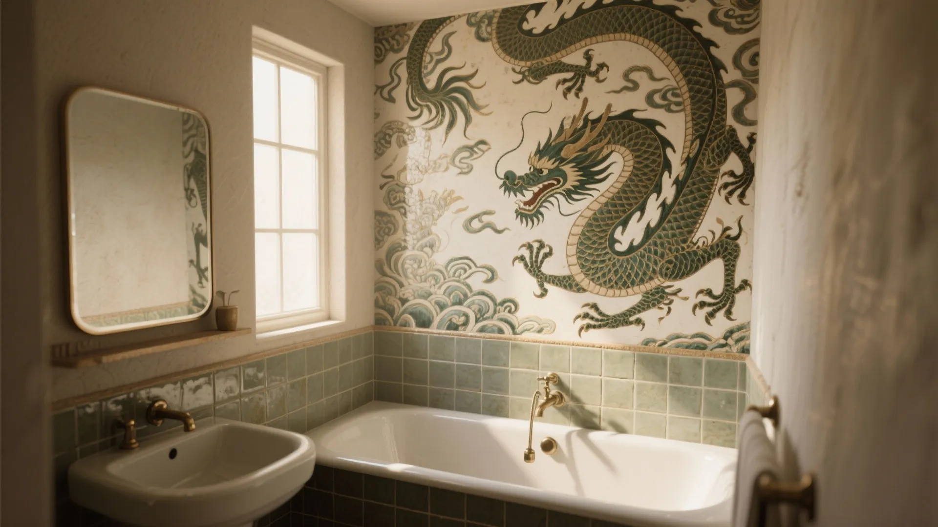 Dragon Accent Wall with Ceramic Tiles