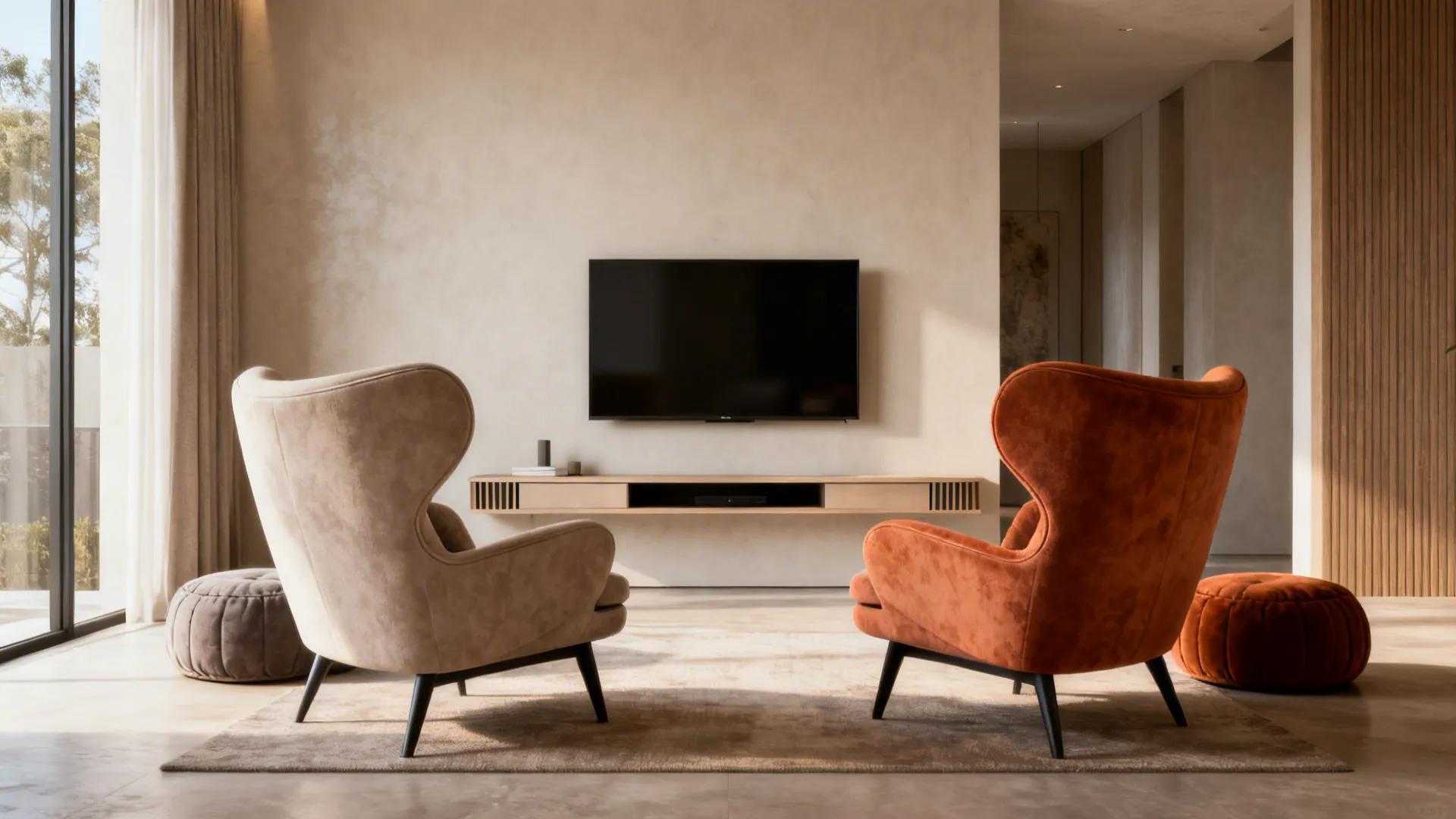 5. Two Accent Chairs + Slim Media Unit