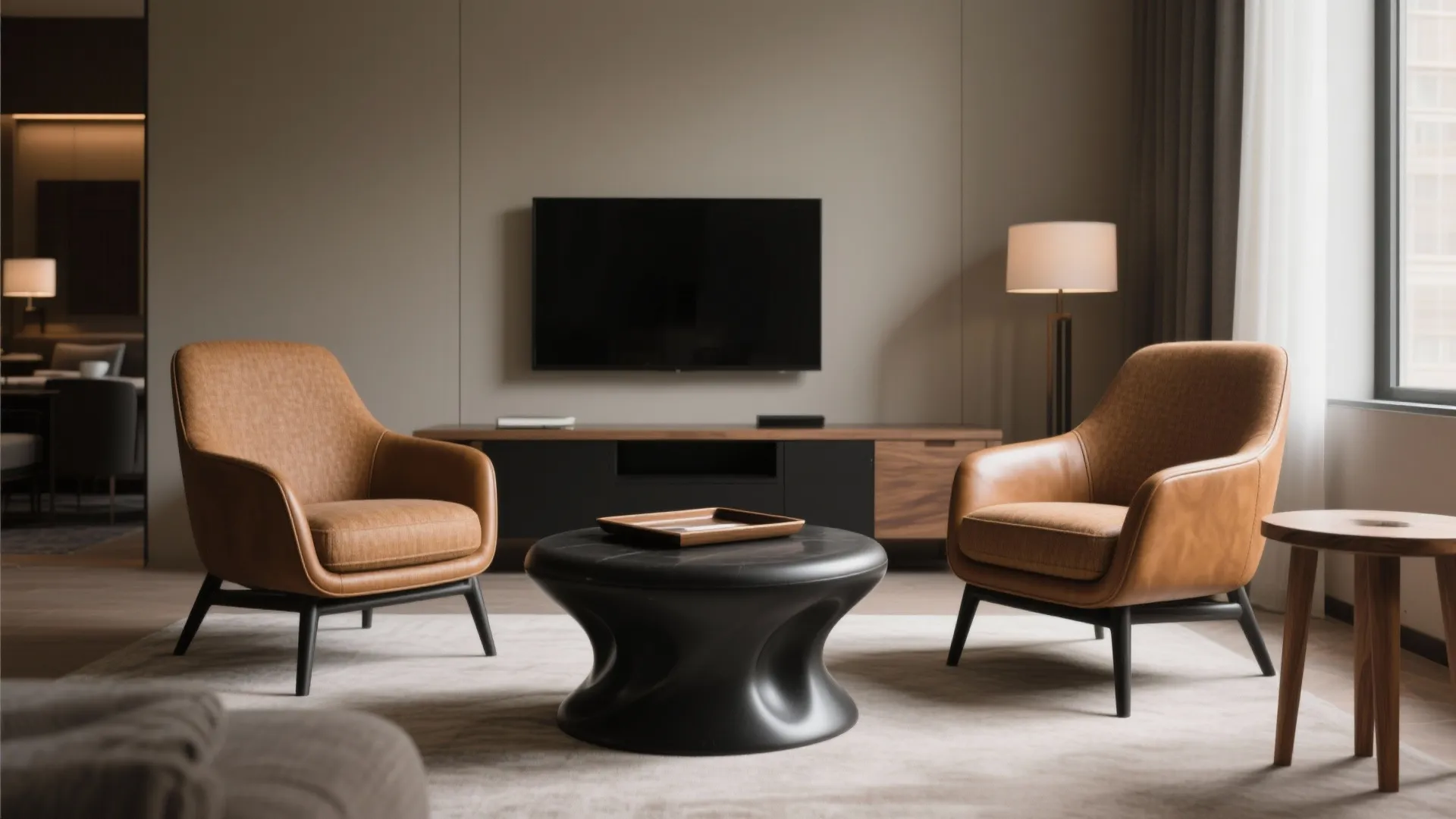 2) Pair of Accent Chairs + Sculptural Ottoman
