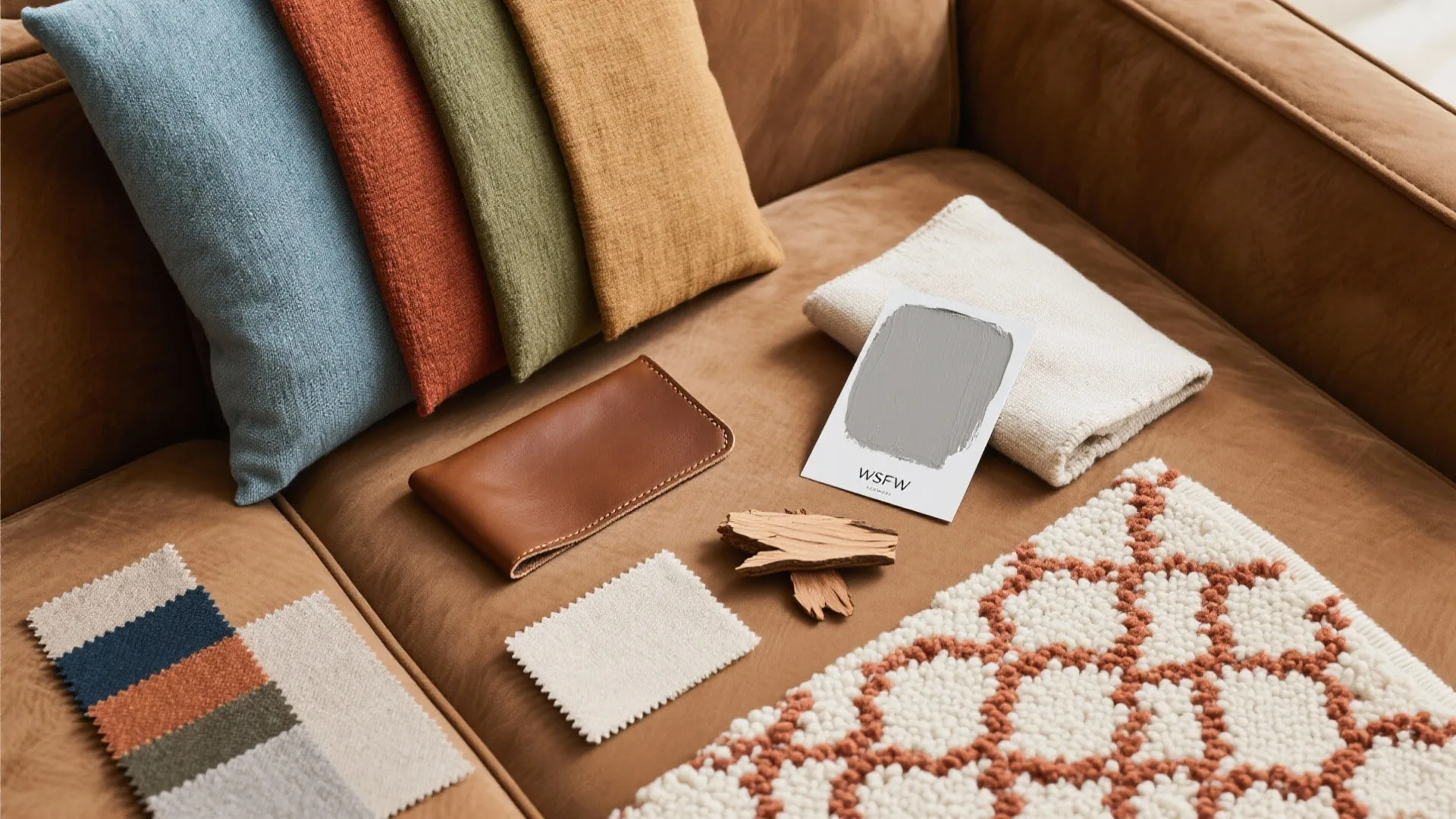 5) Add color with art and pillows: blue, rust, and sage