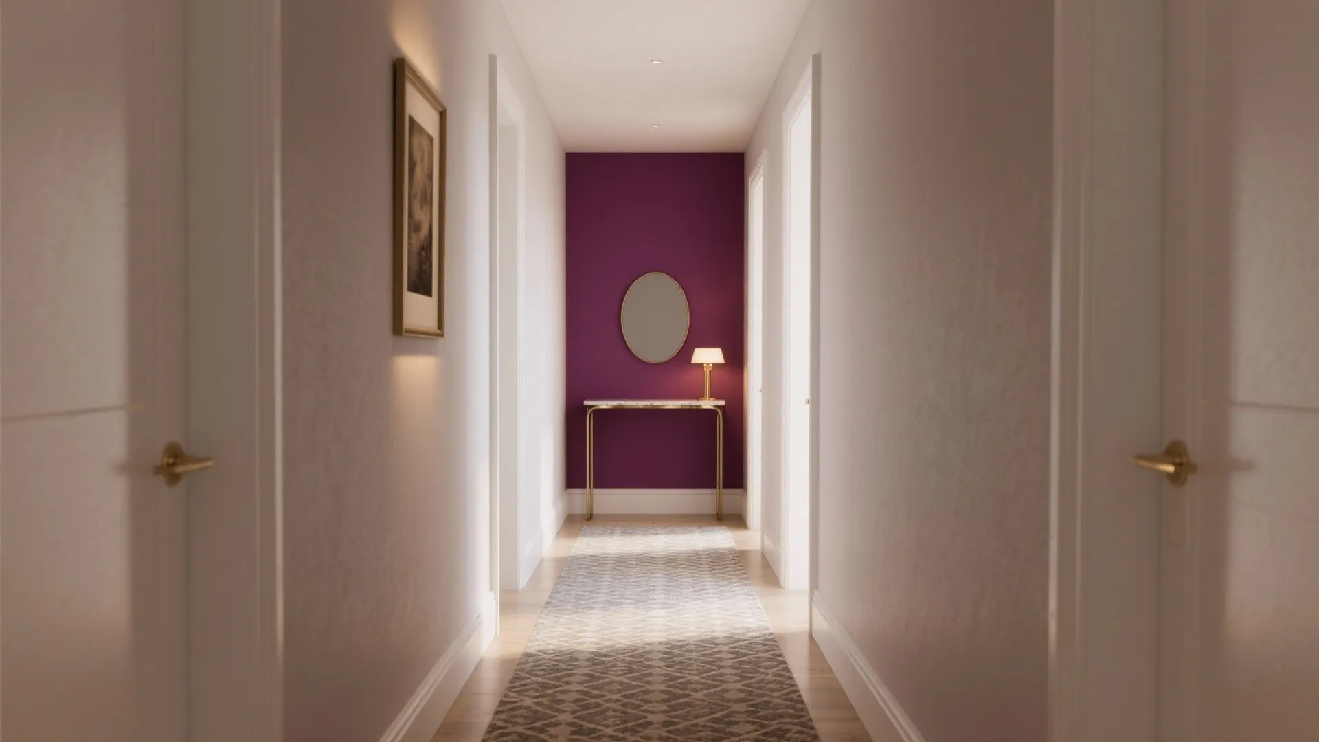 3) Color-drenched nook at the end wall (destination accent)