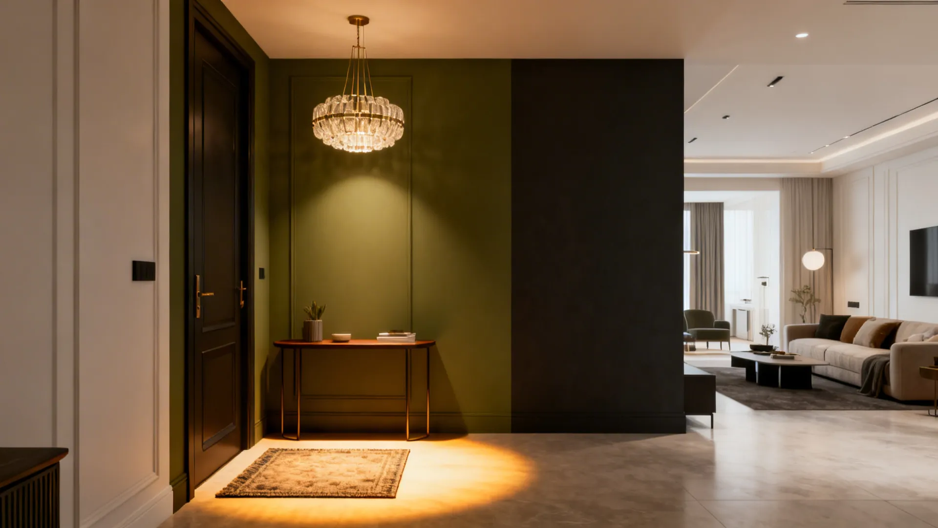 4. Visual foyer with lighting and wall treatment