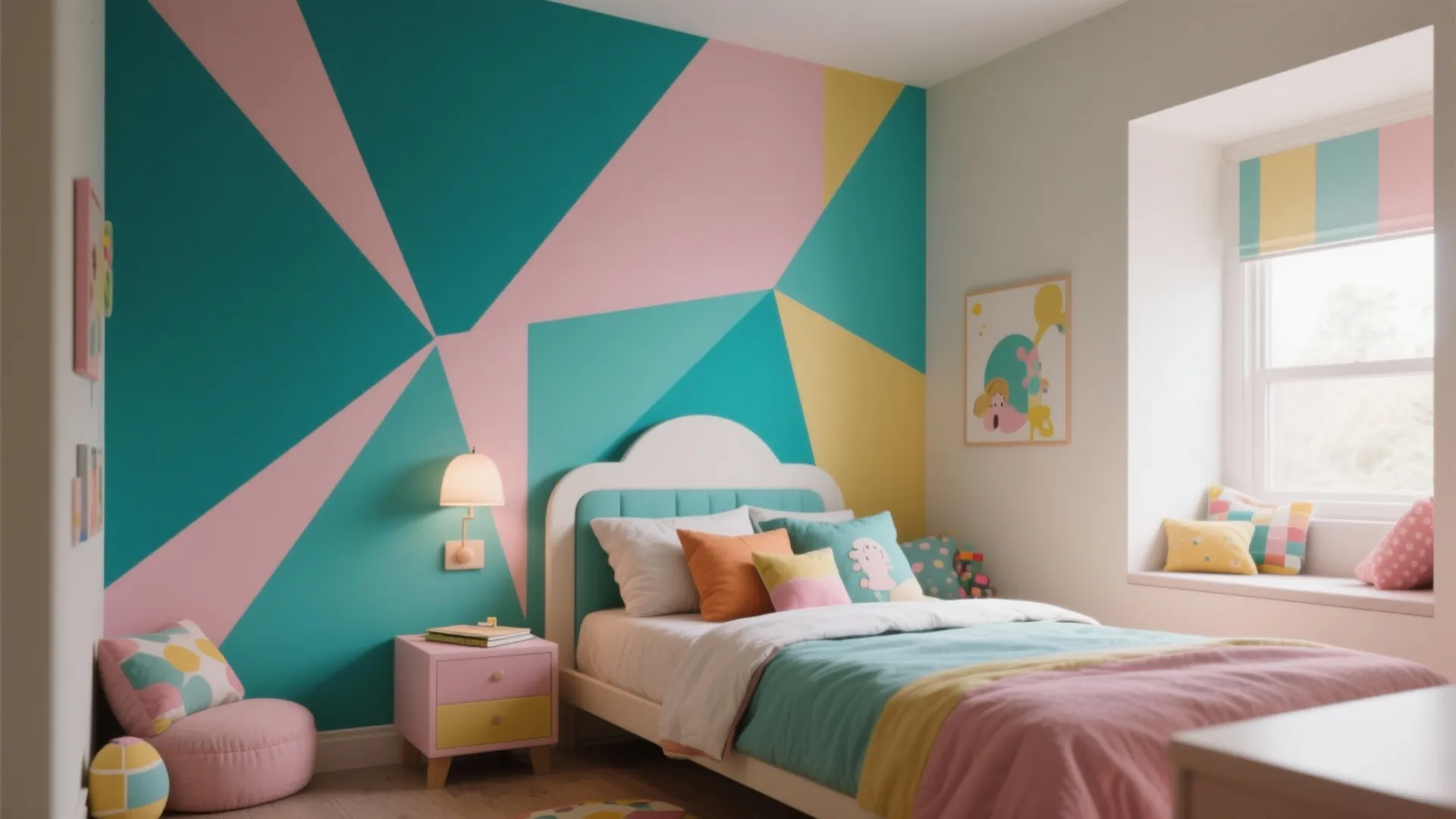 2. Playful Accent Wall with Geometrics or Murals