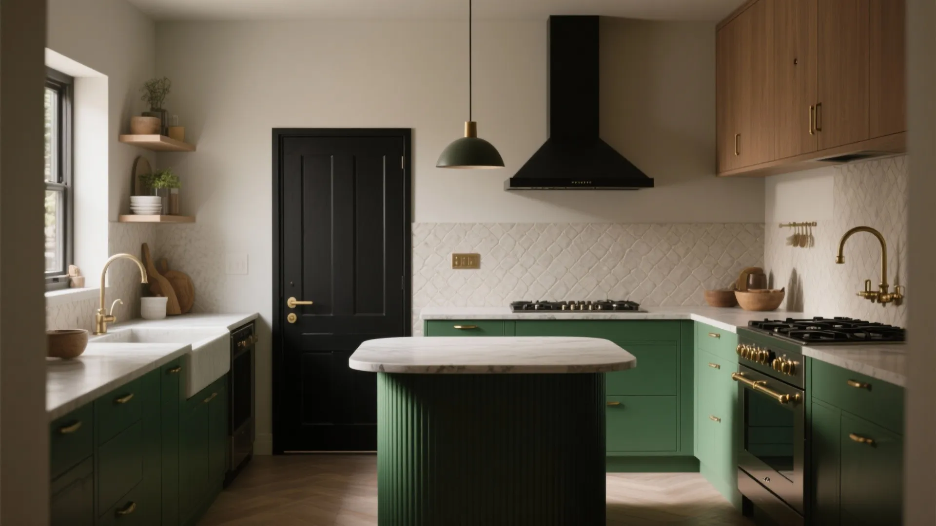 4. Accent Zones: Doors, Backsplash, or an Island