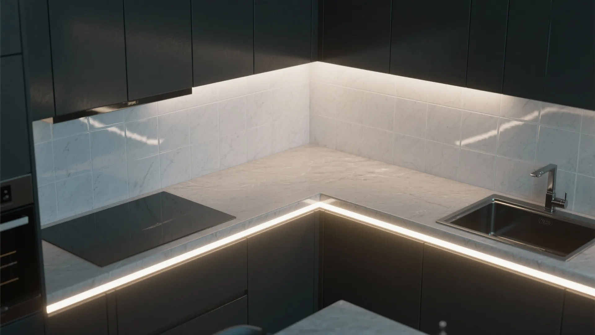 5. Accent Lighting & Grey Backsplash