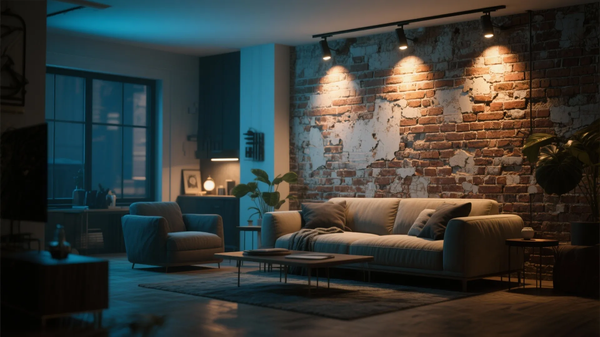 8. Accent Lighting on Brick