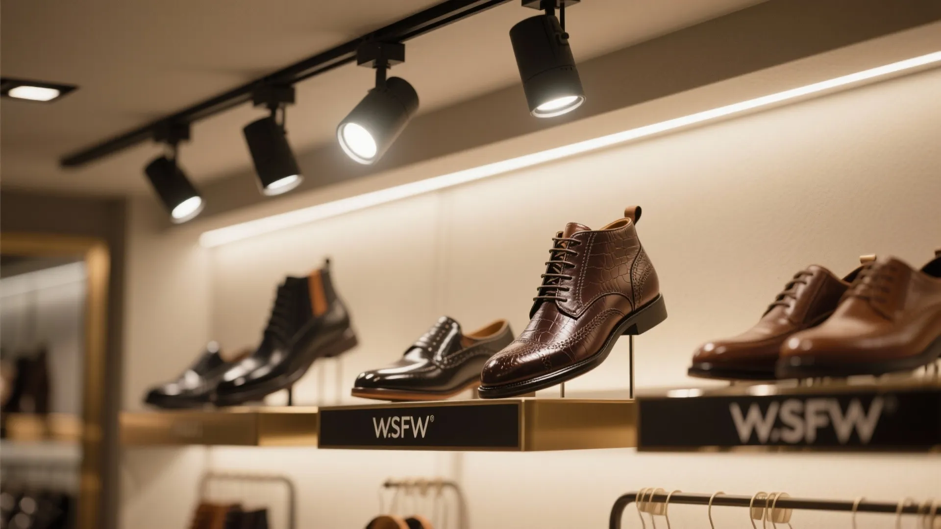 Close-up of accented lighting highlighting premium shoes