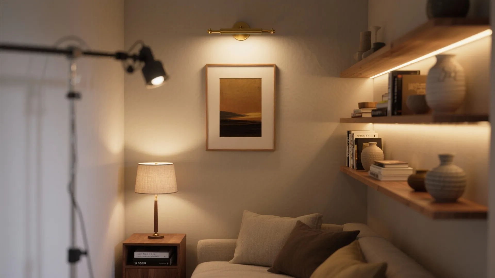 Accent Layers: Picture Lights, Shelf LEDs, and Table Lamps