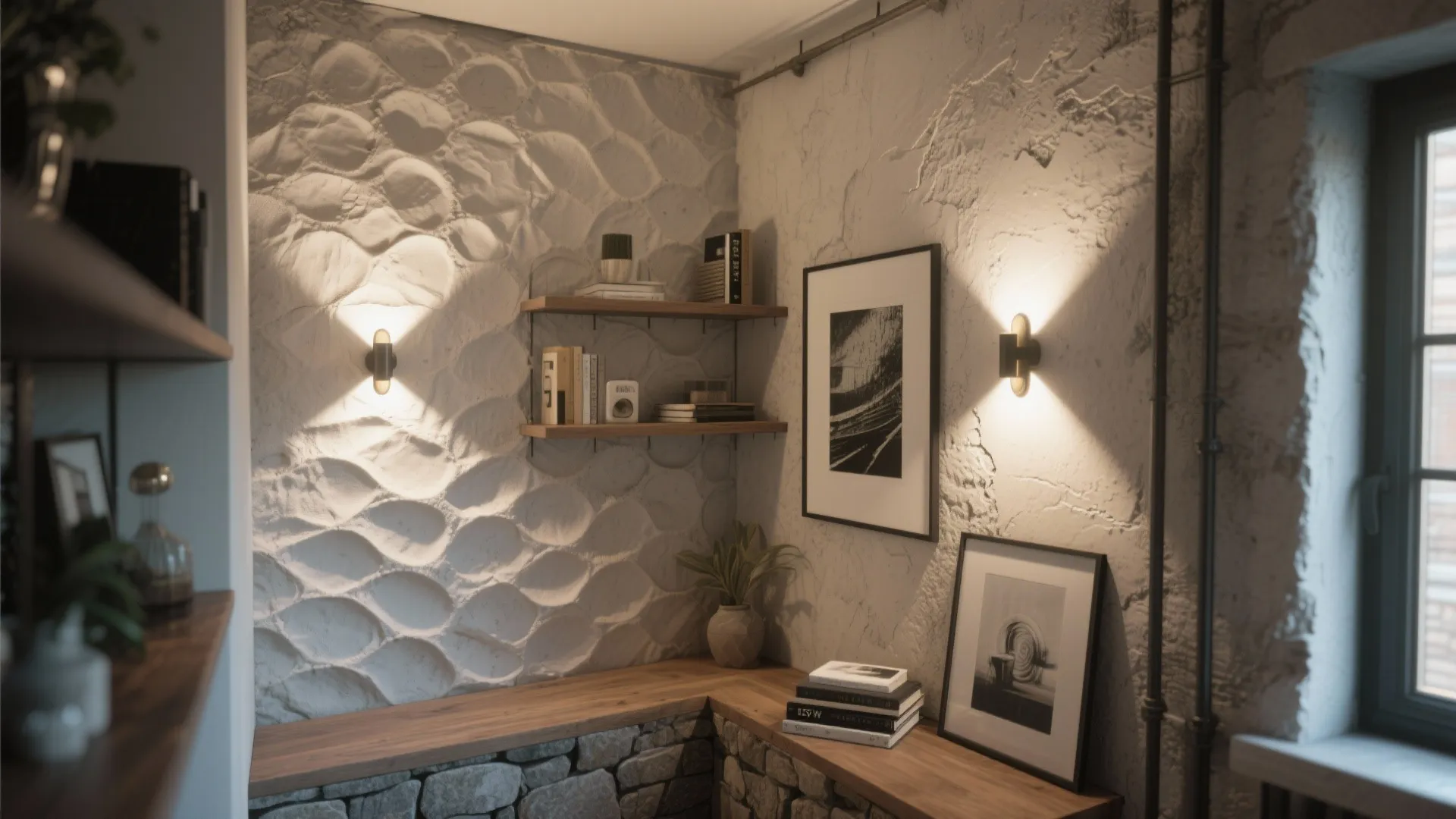 Accent sconces to highlight art and texture