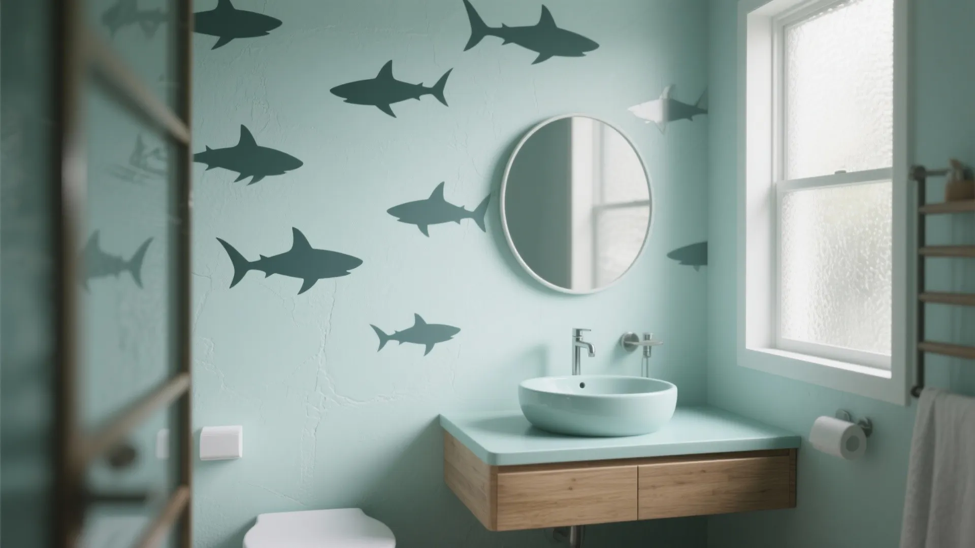 1. Accent wall with subtle shark silhouettes