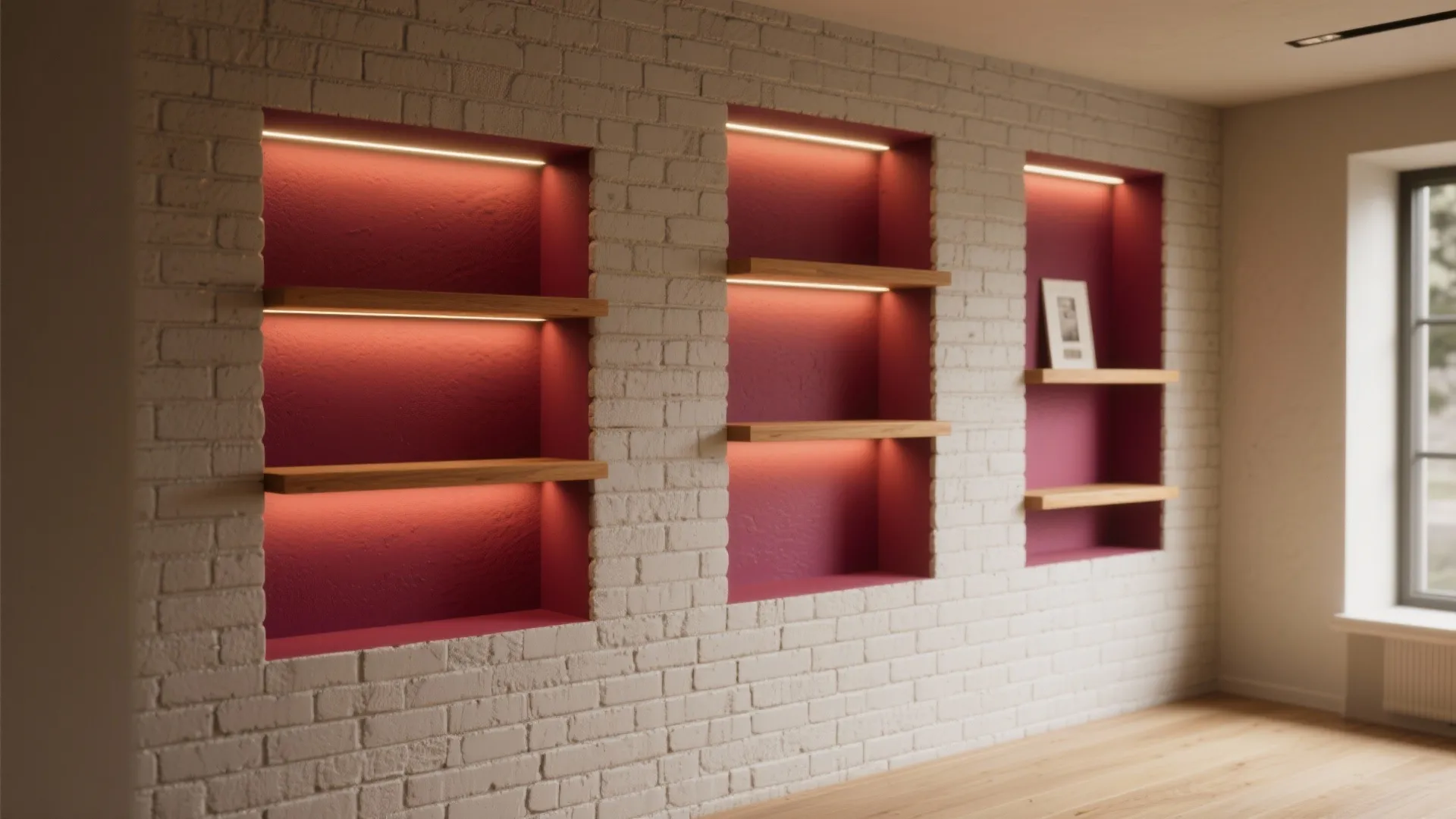 5. Accent Color with Integrated Shelving and Lighting